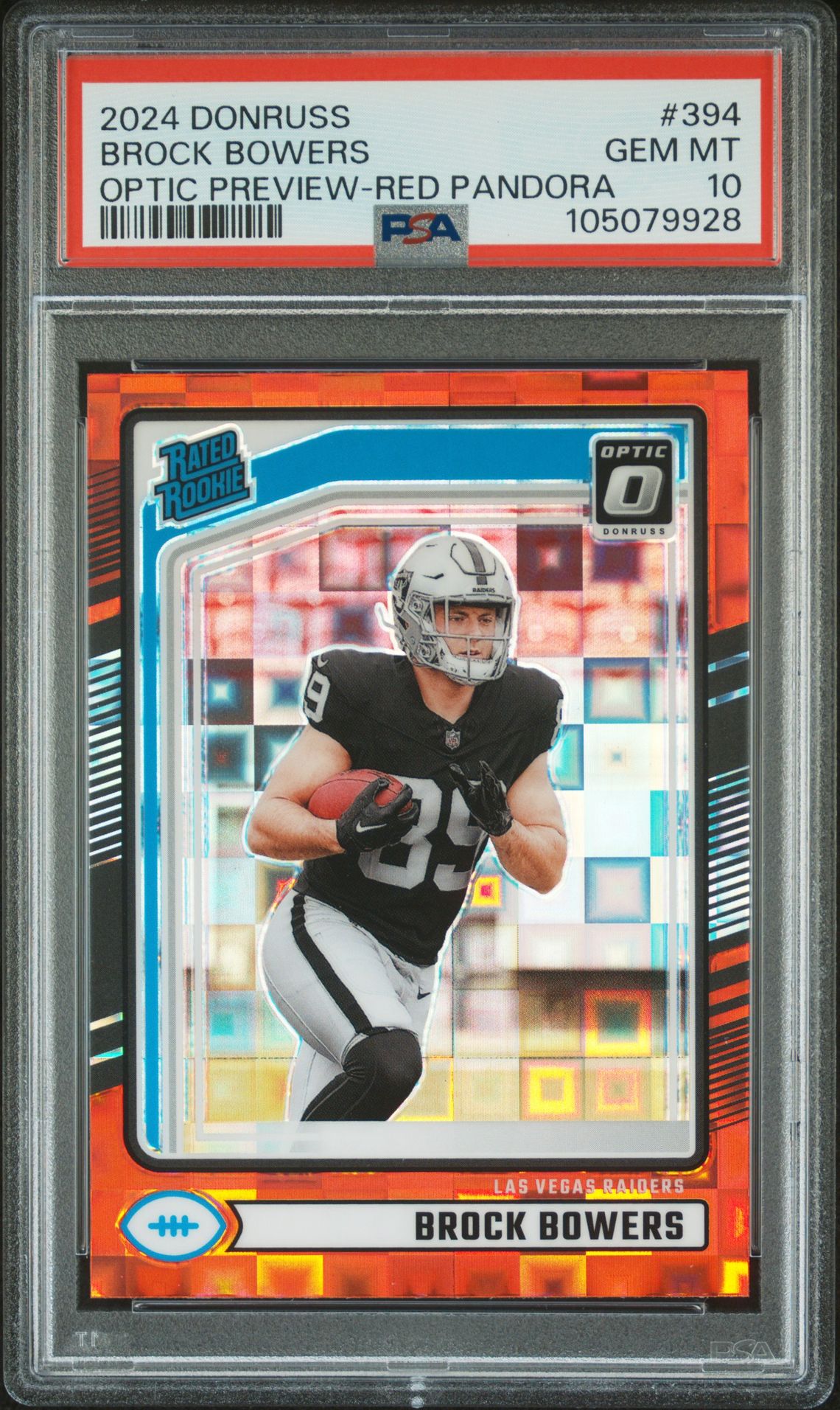 2024 Panini Donruss Brock Bowers #394 (Optic Preview-Red Pandora) Gem Mt 10 front