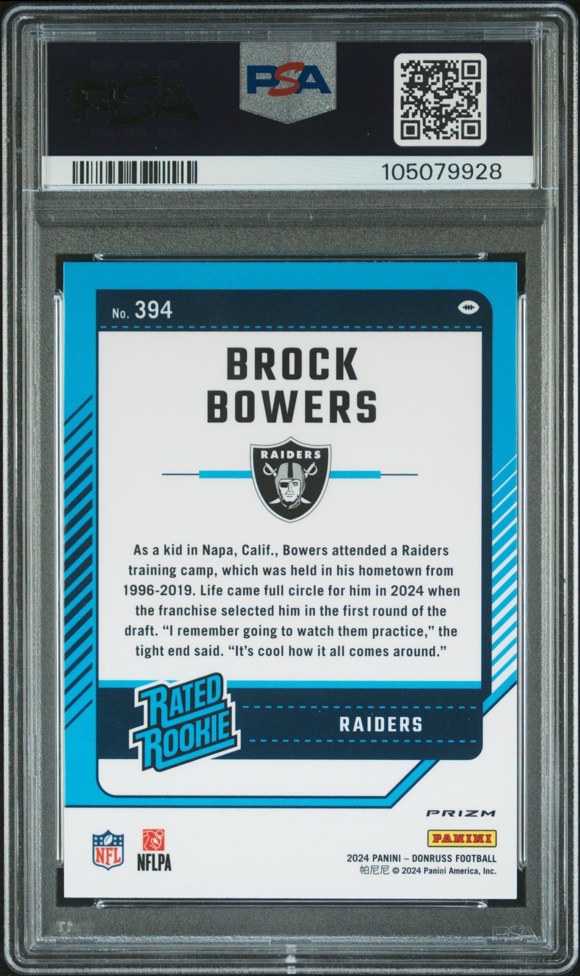 2024 Panini Donruss Brock Bowers #394 (Optic Preview-Red Pandora) Gem Mt 10 back
