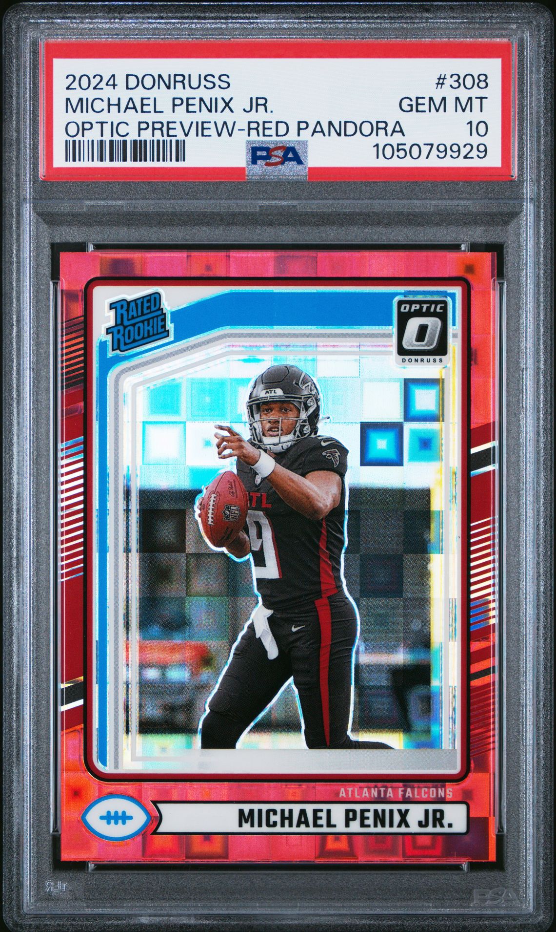2024 Panini Donruss Michael Penix Jr. #308 (Optic Preview-Red Pandora) Gem Mt 10 front