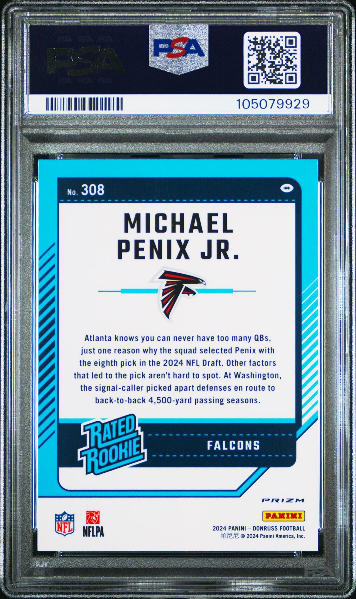 2024 Panini Donruss Michael Penix Jr. #308 (Optic Preview-Red Pandora) Gem Mt 10 back