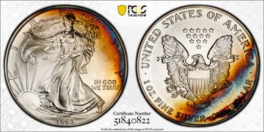 1993 $1 Silver Eagle MS68