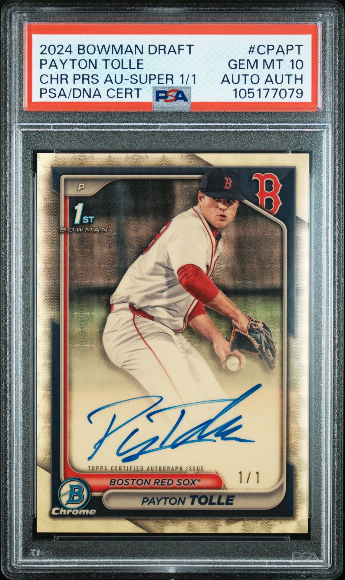 2024 Bowman BOWMAN DRAFT CHROME PROSPECT AUTOGRAPHS CHR PRS AU-SUPER 1/1 #CPAPT Payton Tolle front
