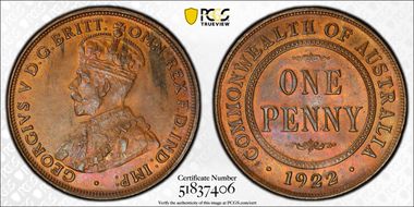 1922 (p) 1D Indian Obverse MS63RB