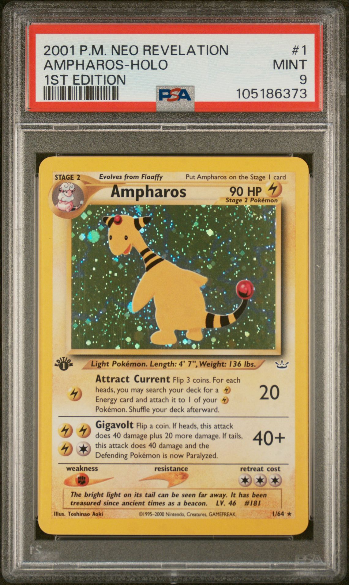 2001 Pokemon Neo Revelation 1ST EDITION #1 Ampharos-Holo front