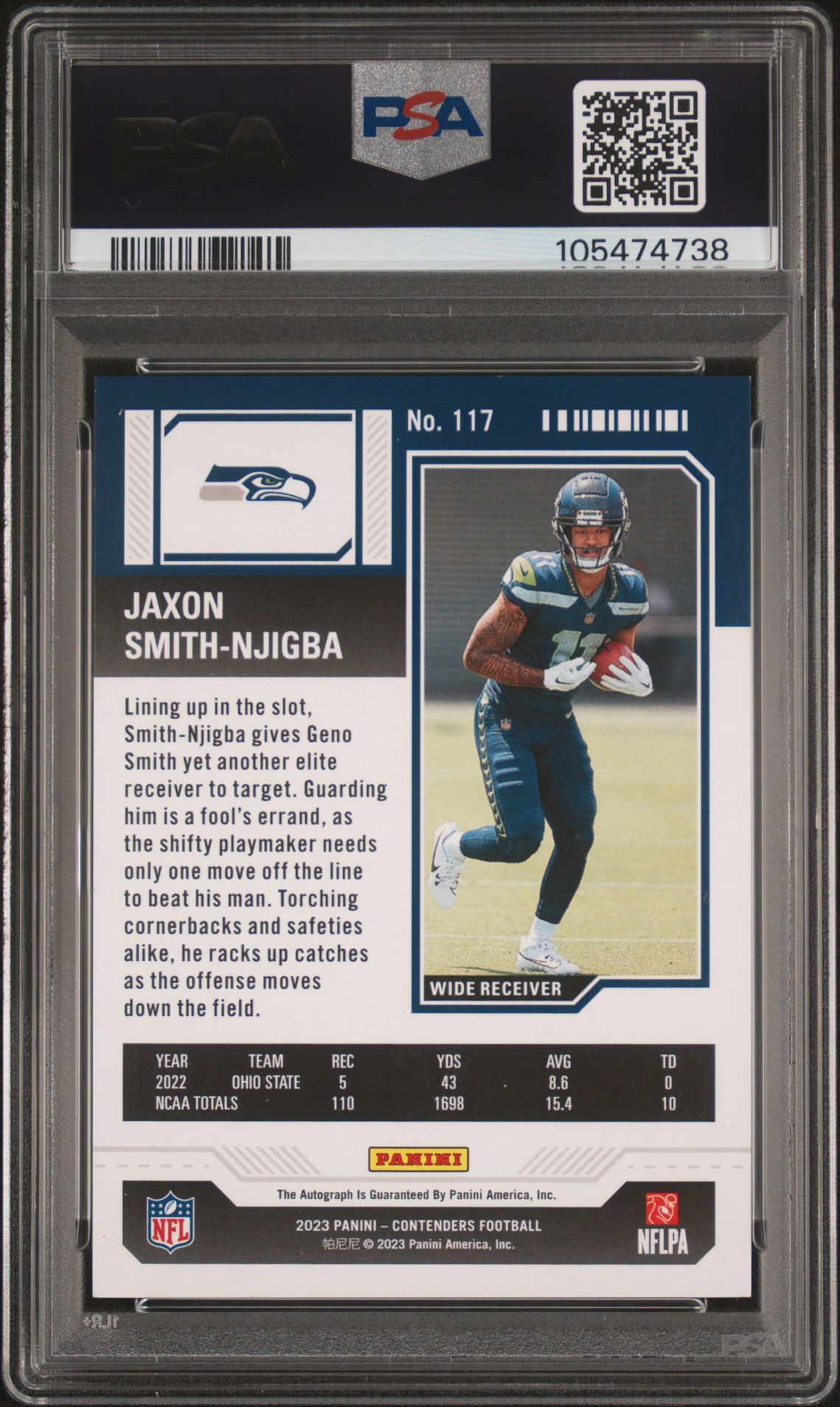 2023 Panini Contenders Jaxon Smith-Njigba #117 (Au-Opening Kickoff Ticket) Mint 9 back