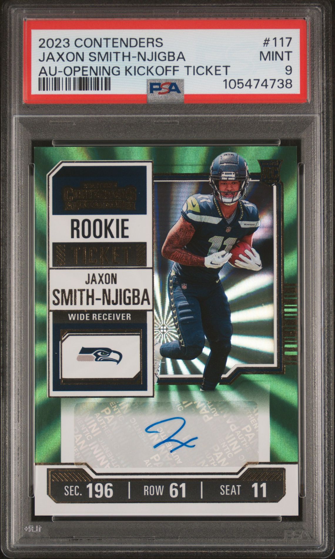 2023 Panini Contenders Jaxon Smith-Njigba #117 (Au-Opening Kickoff Ticket) Mint 9 front
