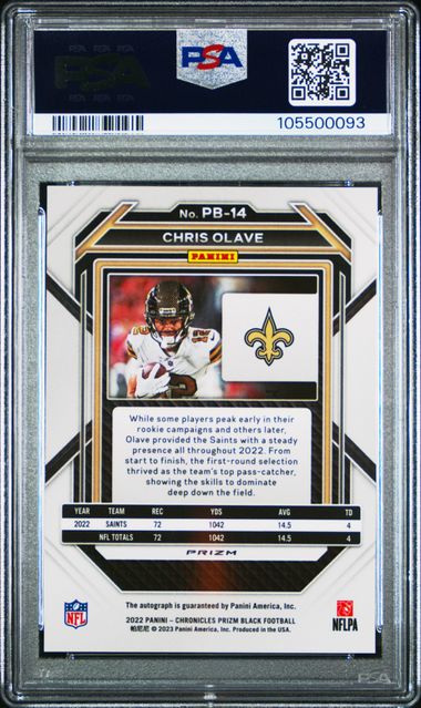 2022 Panini Chronicles Prizm Black Chris Olave #Pb14 (Prizm Black-Signature) Mint 9 back
