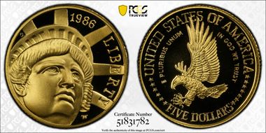 1986-W $5 Statue Of Liberty PR70DCAM