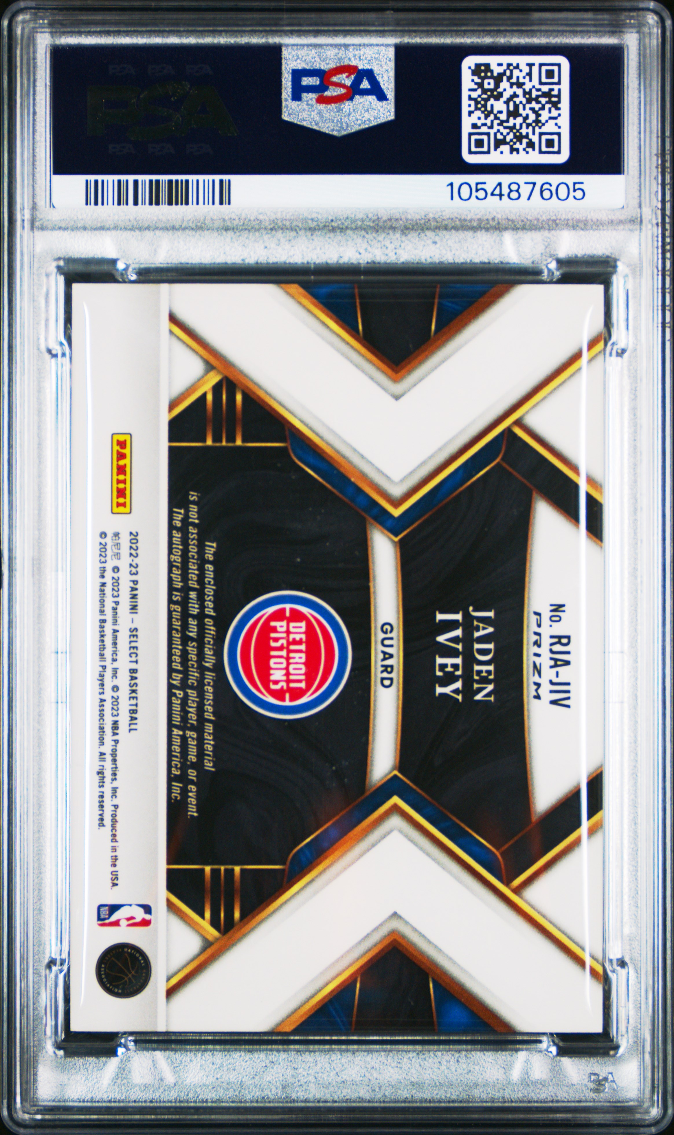 2022 Panini Select Rookie Jersey Autographs Jaden Ivey #Rjajiv (Rookie Jersey Auto-Red Wave) Mint 9 back