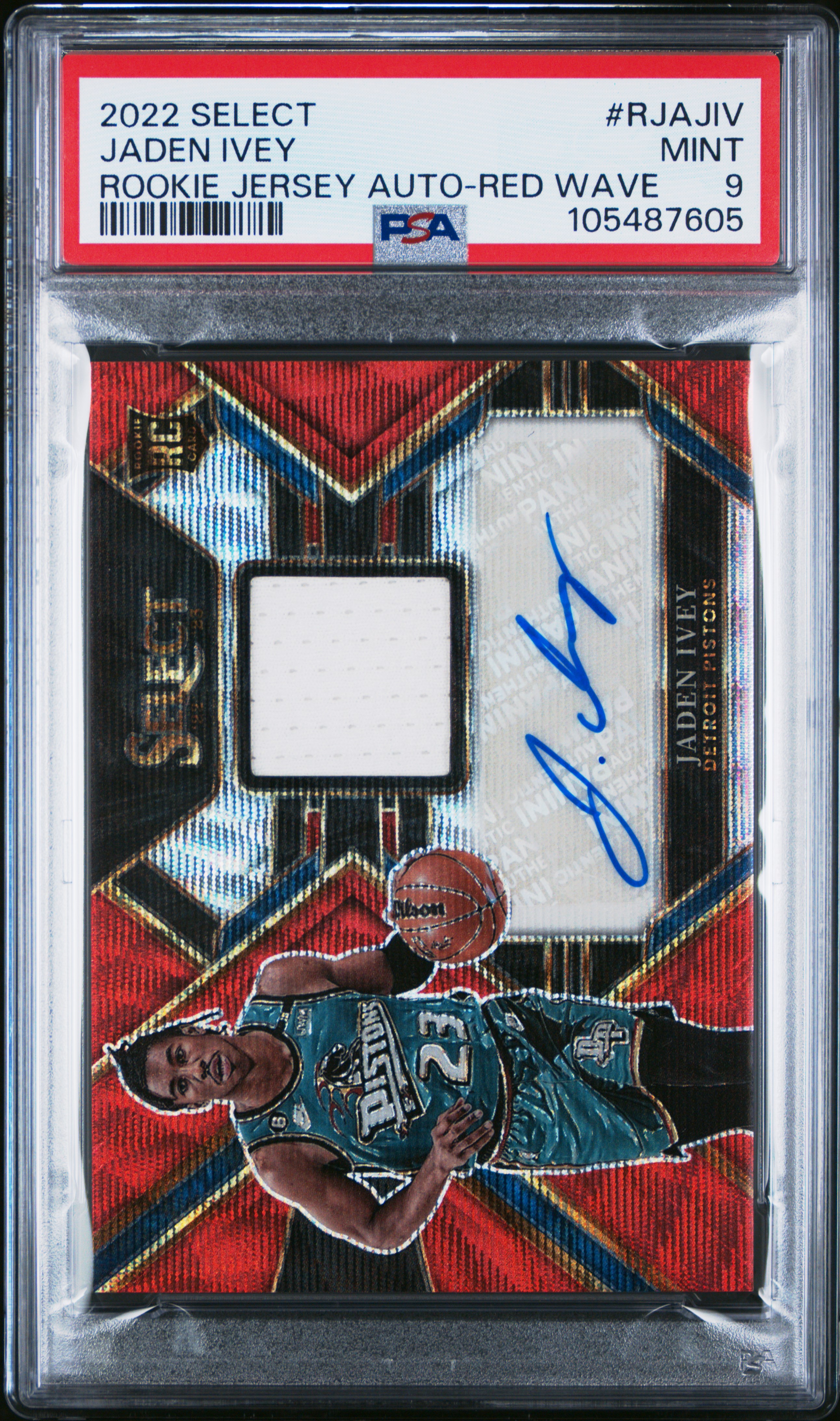 2022 Panini Select Rookie Jersey Autographs Jaden Ivey #Rjajiv (Rookie Jersey Auto-Red Wave) Mint 9 front