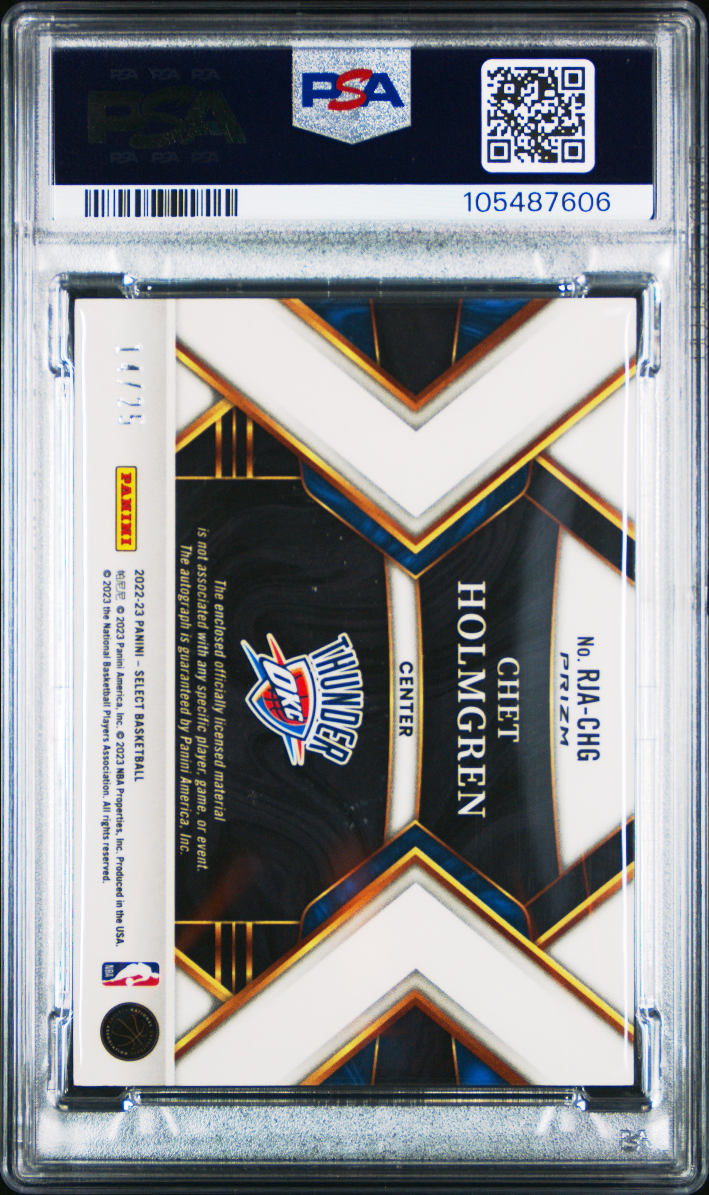 2022 Panini Select Rookie Jersey Autographs Chet Holmgren #Rjachg (Rookie Jersey Au-Green Wave) Mint 9 back