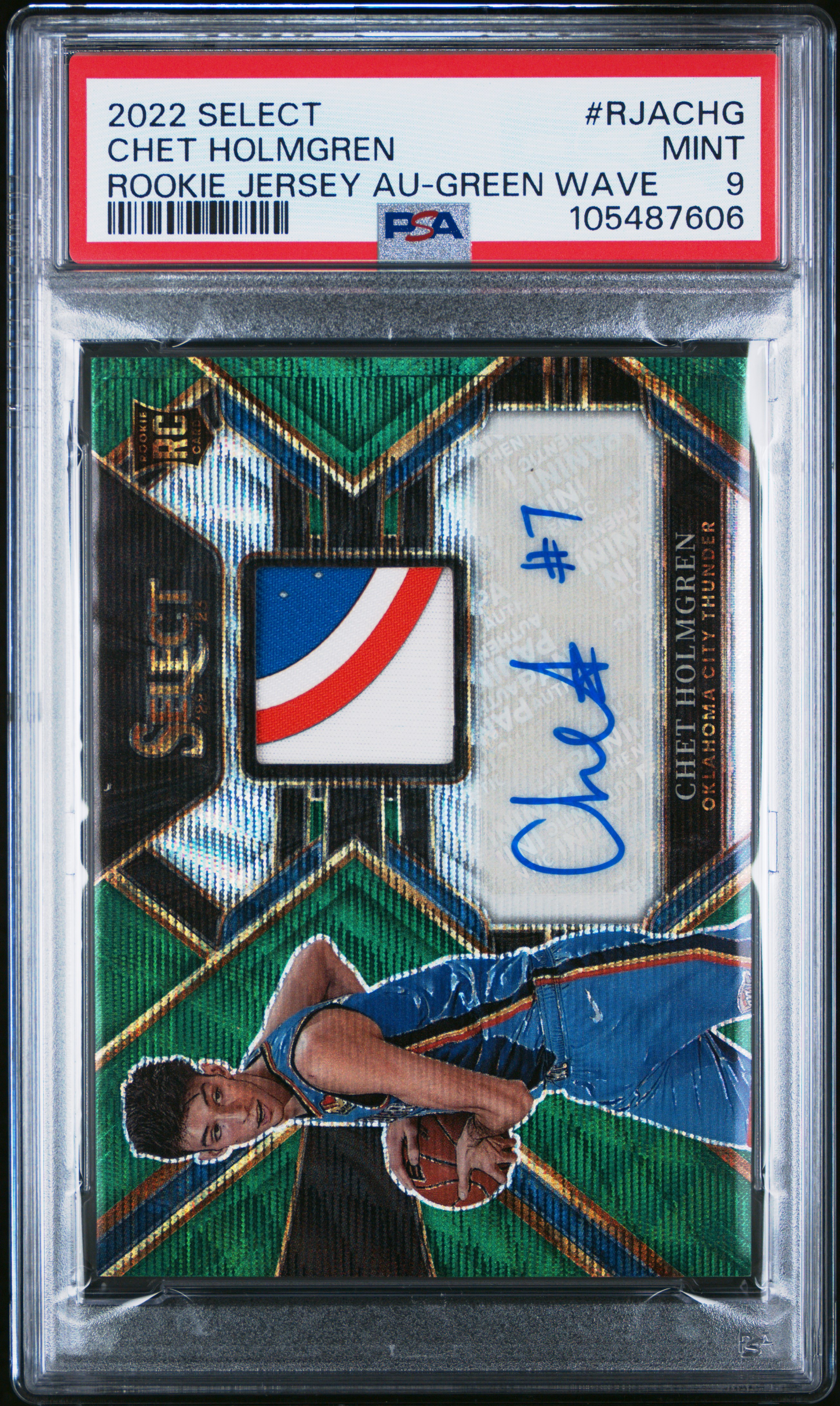 2022 Panini Select Rookie Jersey Autographs Chet Holmgren #Rjachg (Rookie Jersey Au-Green Wave) Mint 9 front