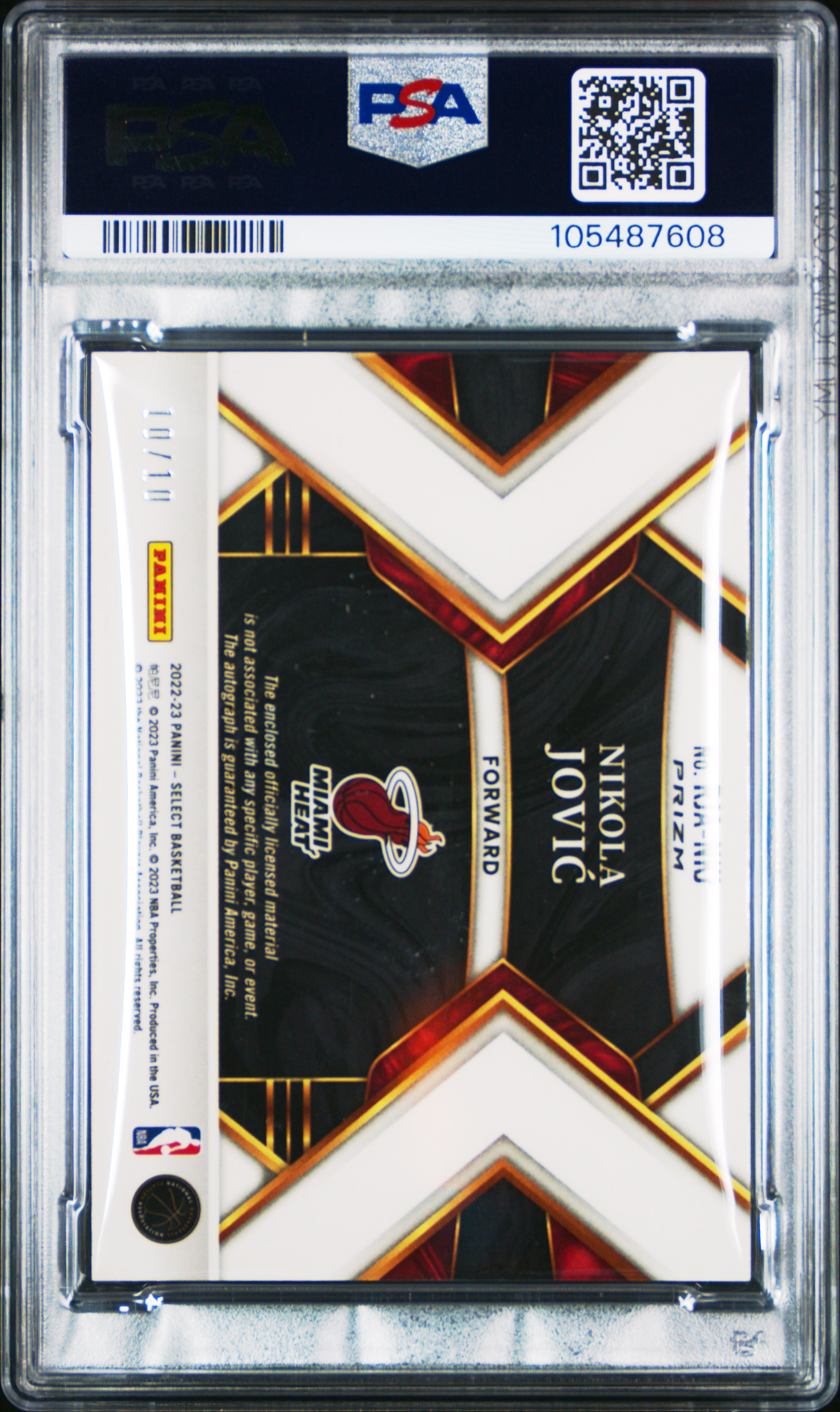 2022 Panini Select Rookie Jersey Autographs Nikola Jovic #Rjankj (Rookie Jersey Au-Gold Wave) Mint 9 back