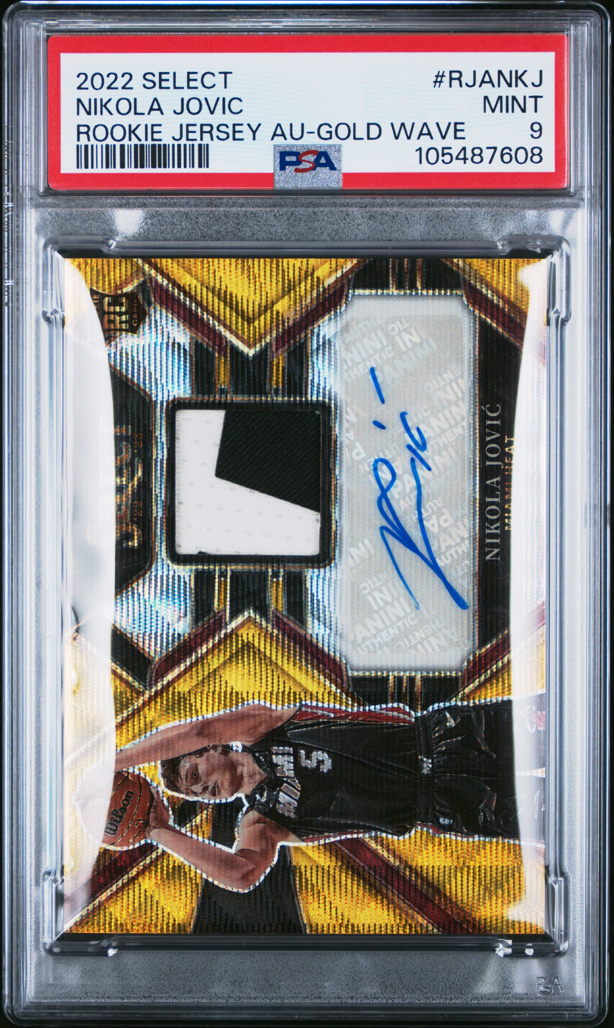 2022 Panini Select Rookie Jersey Autographs Nikola Jovic #Rjankj (Rookie Jersey Au-Gold Wave) Mint 9 front