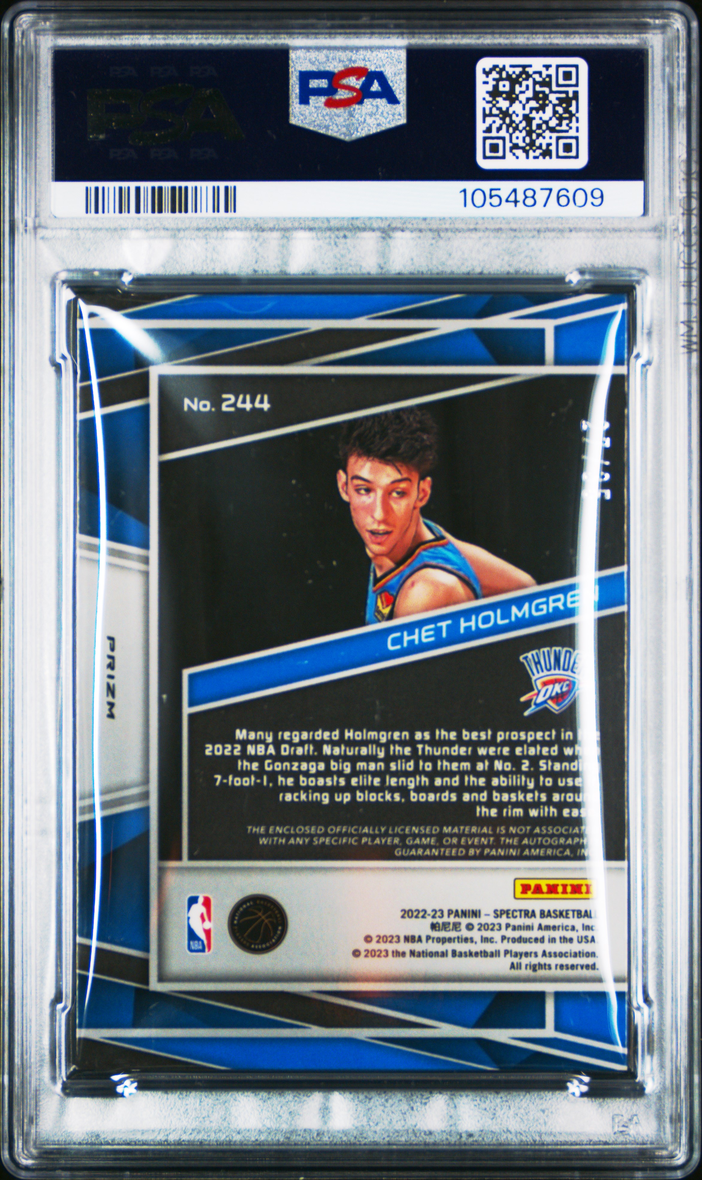 2022 Panini Spectra Chet Holmgren #244 (Jersey Autograph-Astral) Mint 9 back