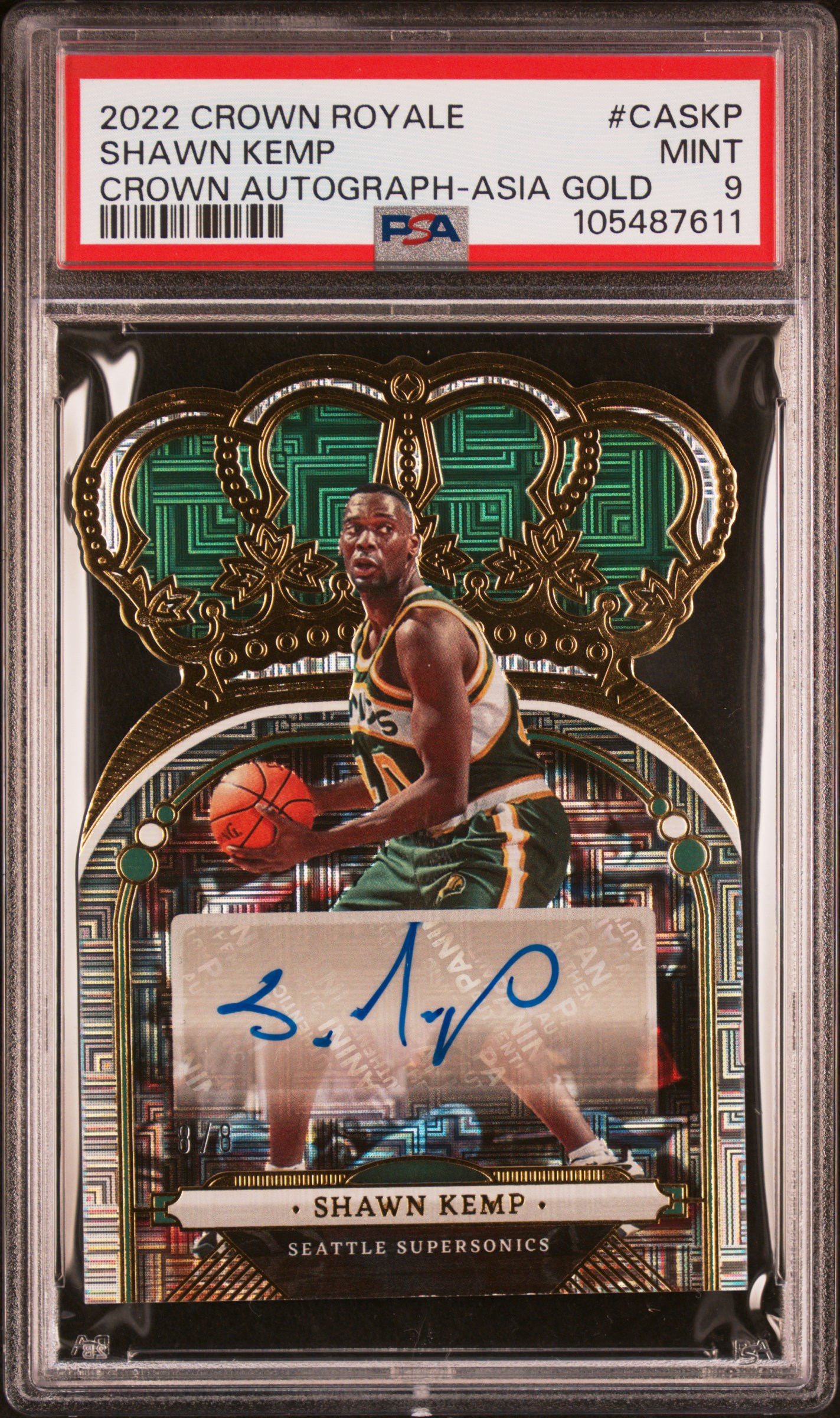 2022 Panini Crown Royale Crown Autographs Shawn Kemp #Caskp (Crown Autograph-Asia Gold) Mint 9 front