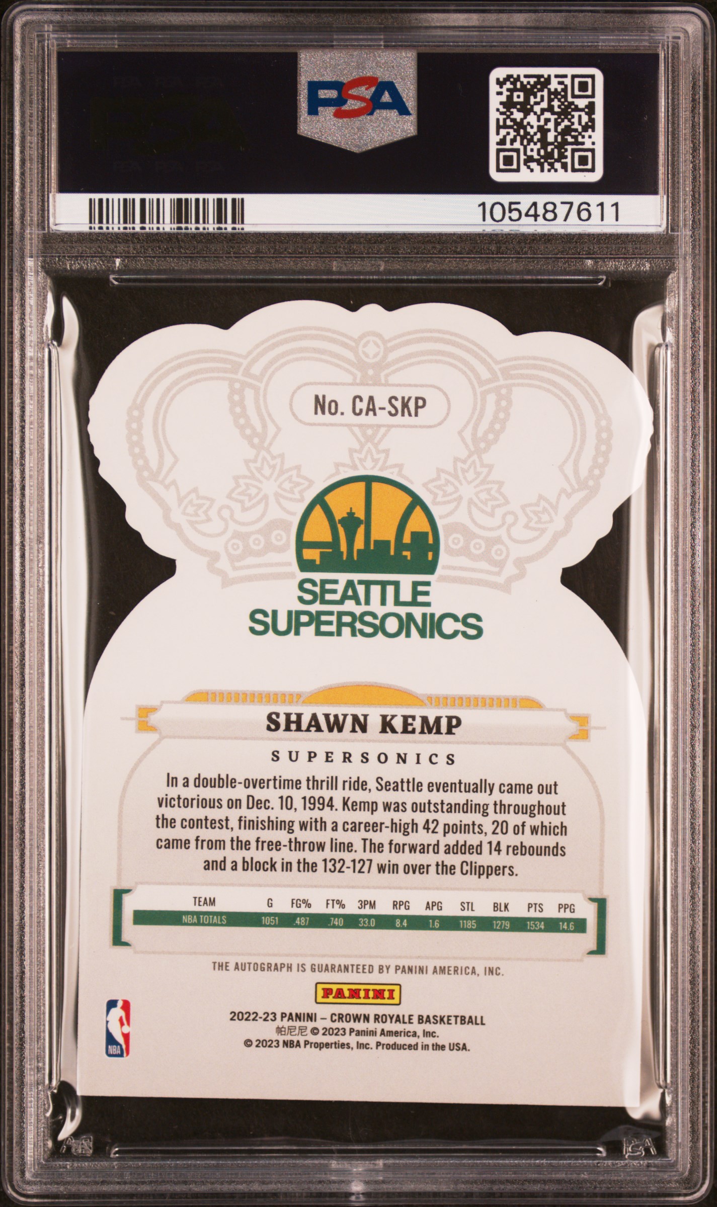 2022 Panini Crown Royale Crown Autographs Shawn Kemp #Caskp (Crown Autograph-Asia Gold) Mint 9 back