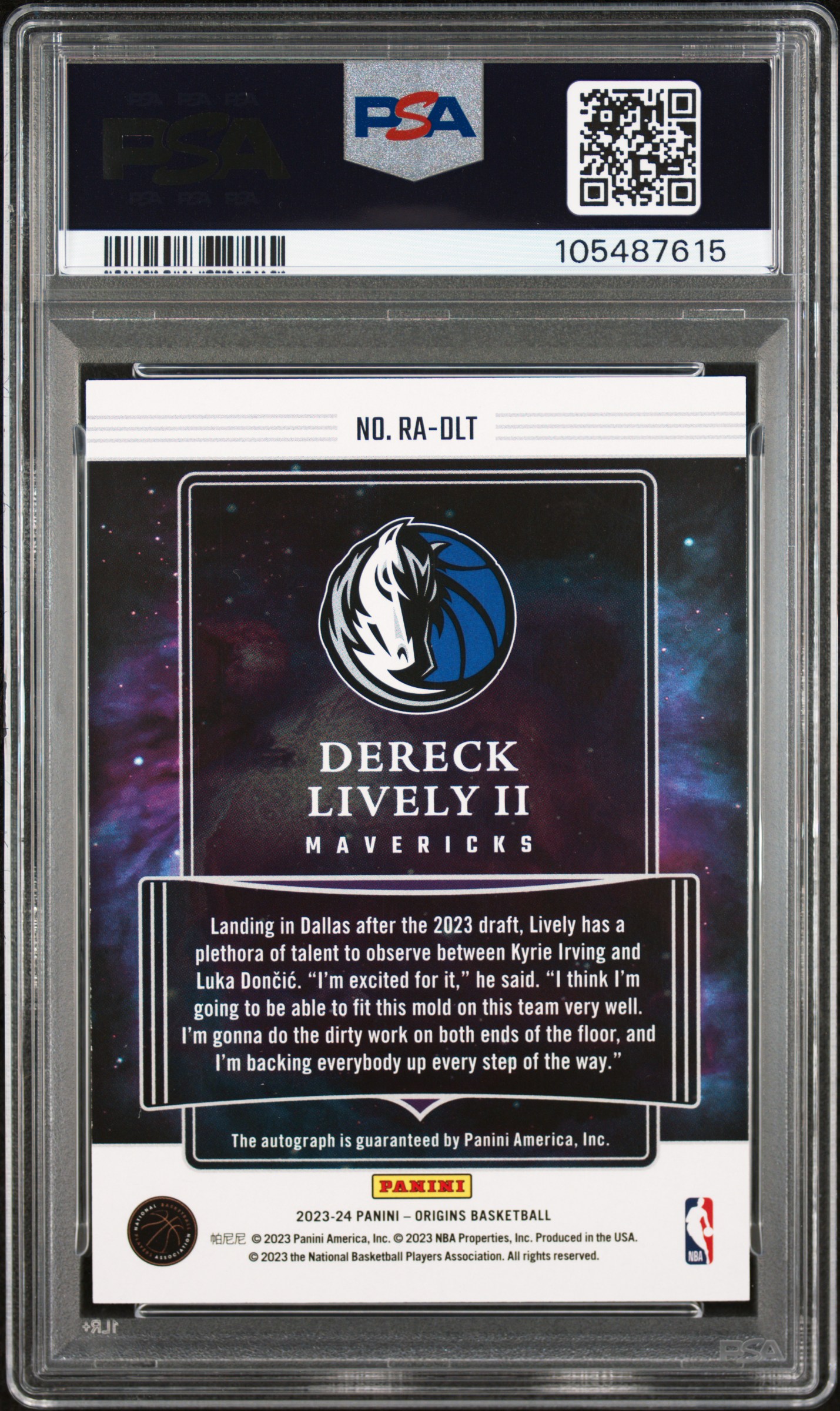 2023 Panini Origins Rookie Autographs Dereck Lively Ii #Radlt Nm-Mt 8 back