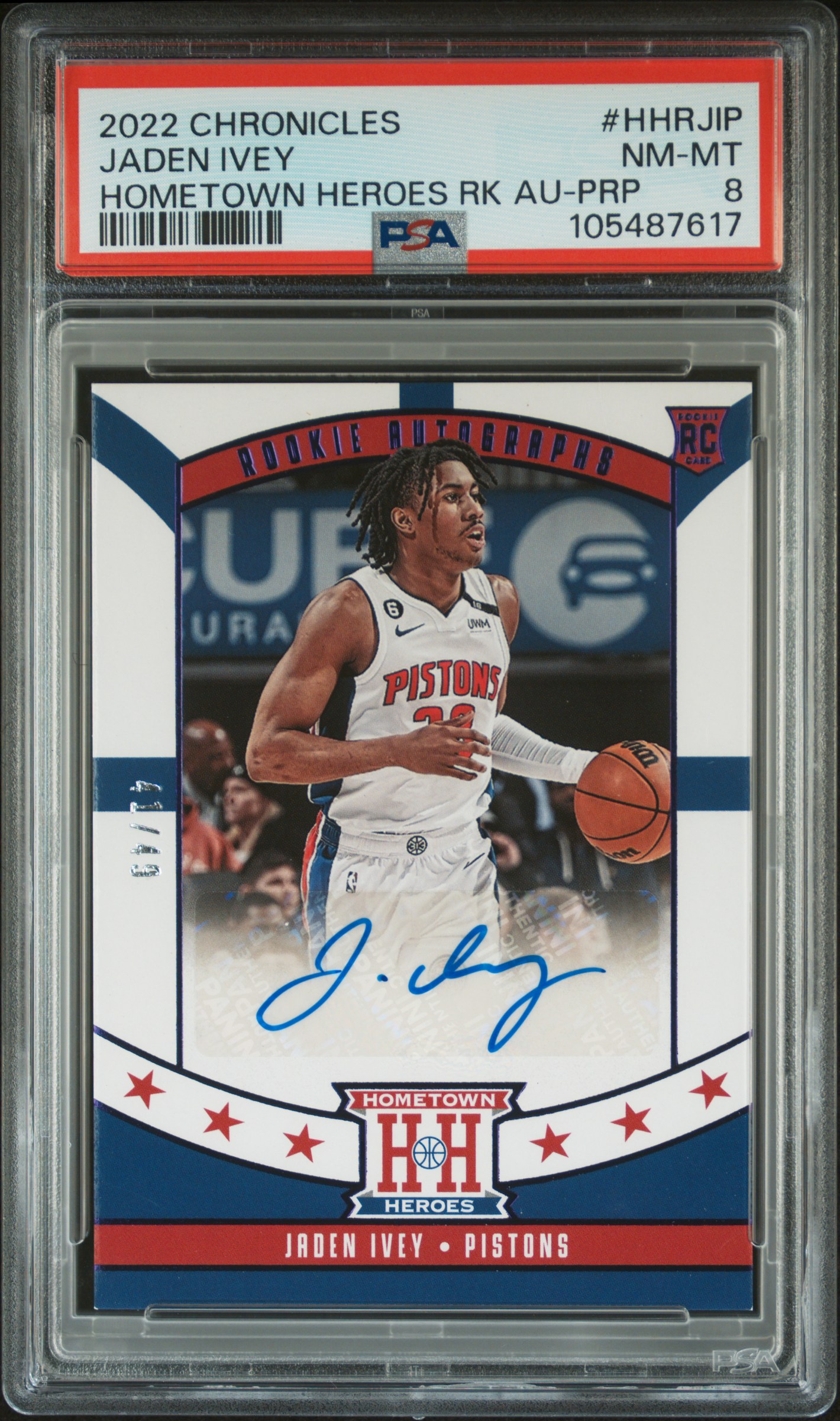 2022 Panini Chronicles Hometown Heroes Rookie Autographs Jaden Ivey #Hhrjip (Hometown Heroes Rk Au-Prp) Nm-Mt 8 front
