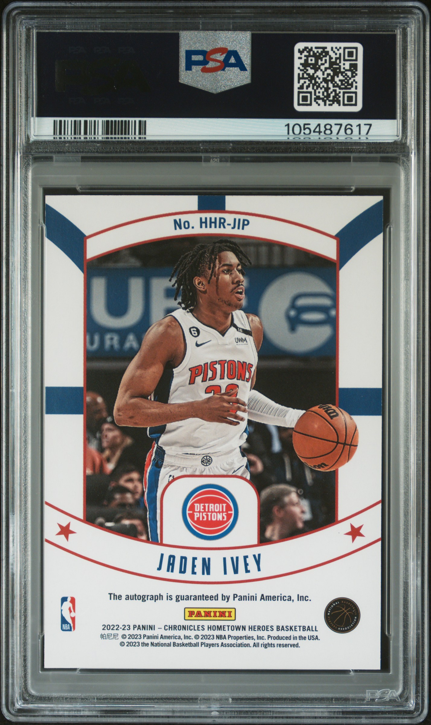 2022 Panini Chronicles Hometown Heroes Rookie Autographs Jaden Ivey #Hhrjip (Hometown Heroes Rk Au-Prp) Nm-Mt 8 back