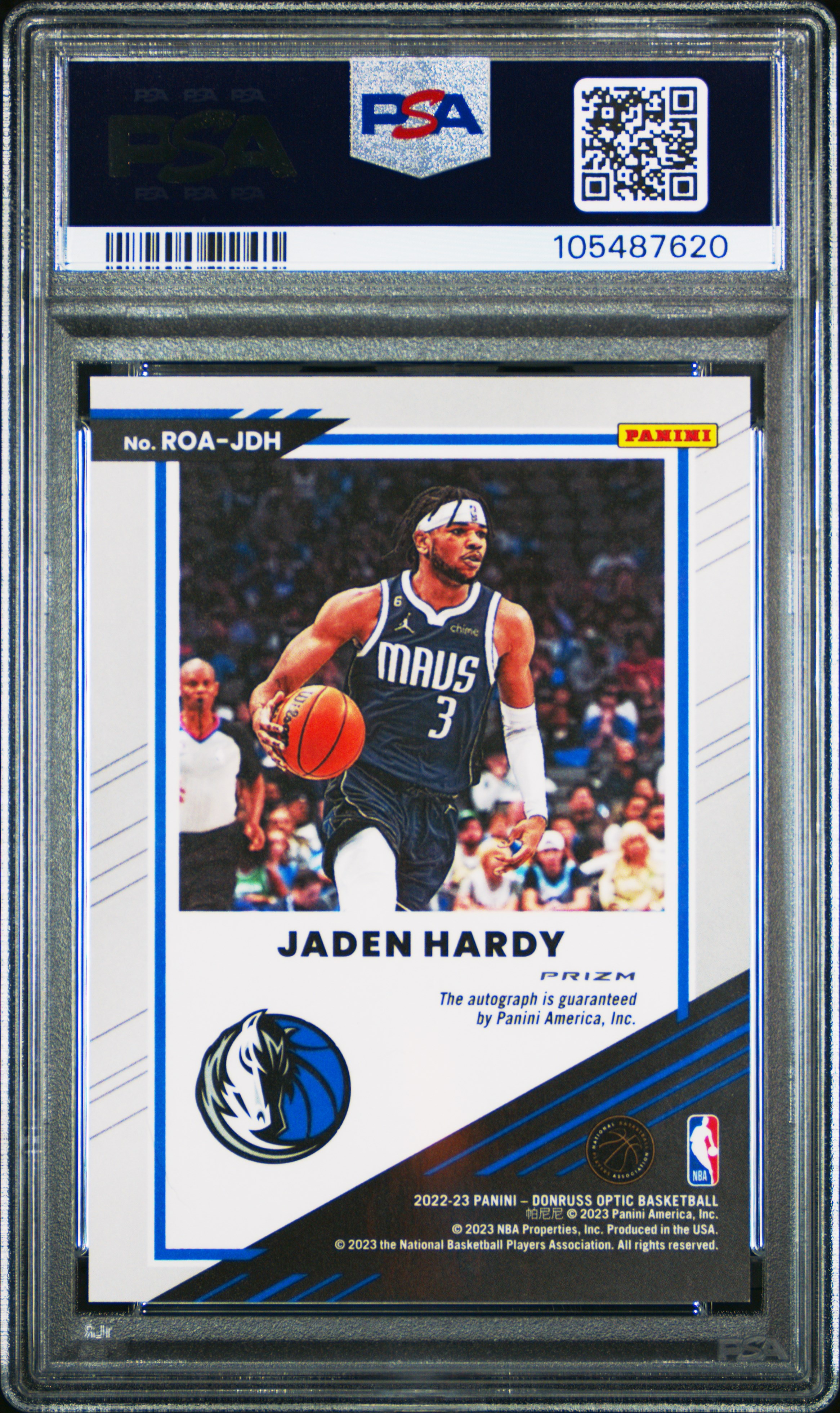 2022 Panini Donruss Optic Rookie Optics Autographs Jaden Hardy #Roajdh (Rookie Optics Au-Green Wave) Gem Mt 10 back