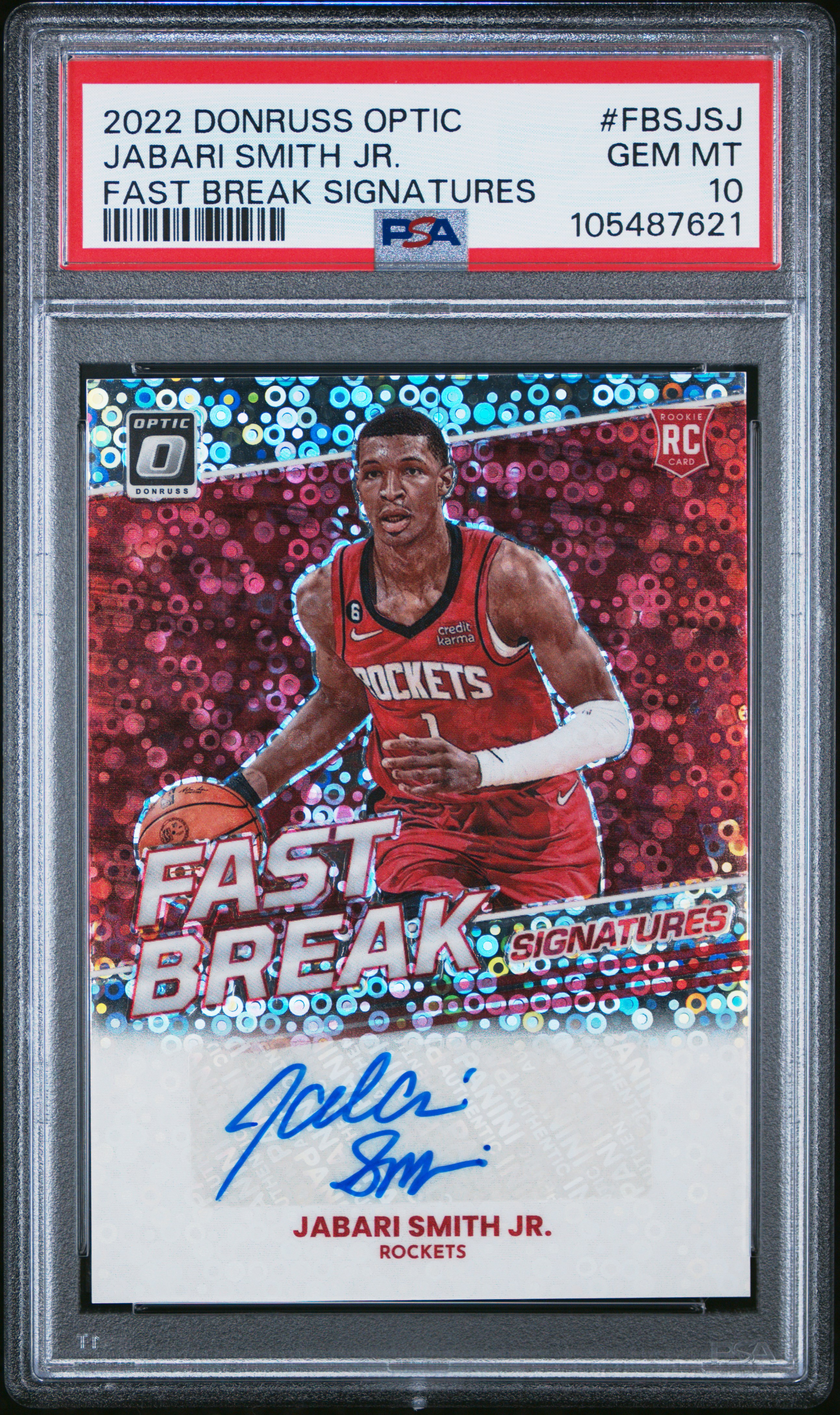 2022 Panini Donruss Optic Fast Break Signatures Jabari Smith Jr. #Fbsjsj (Fast Break Signatures) Gem Mt 10 front