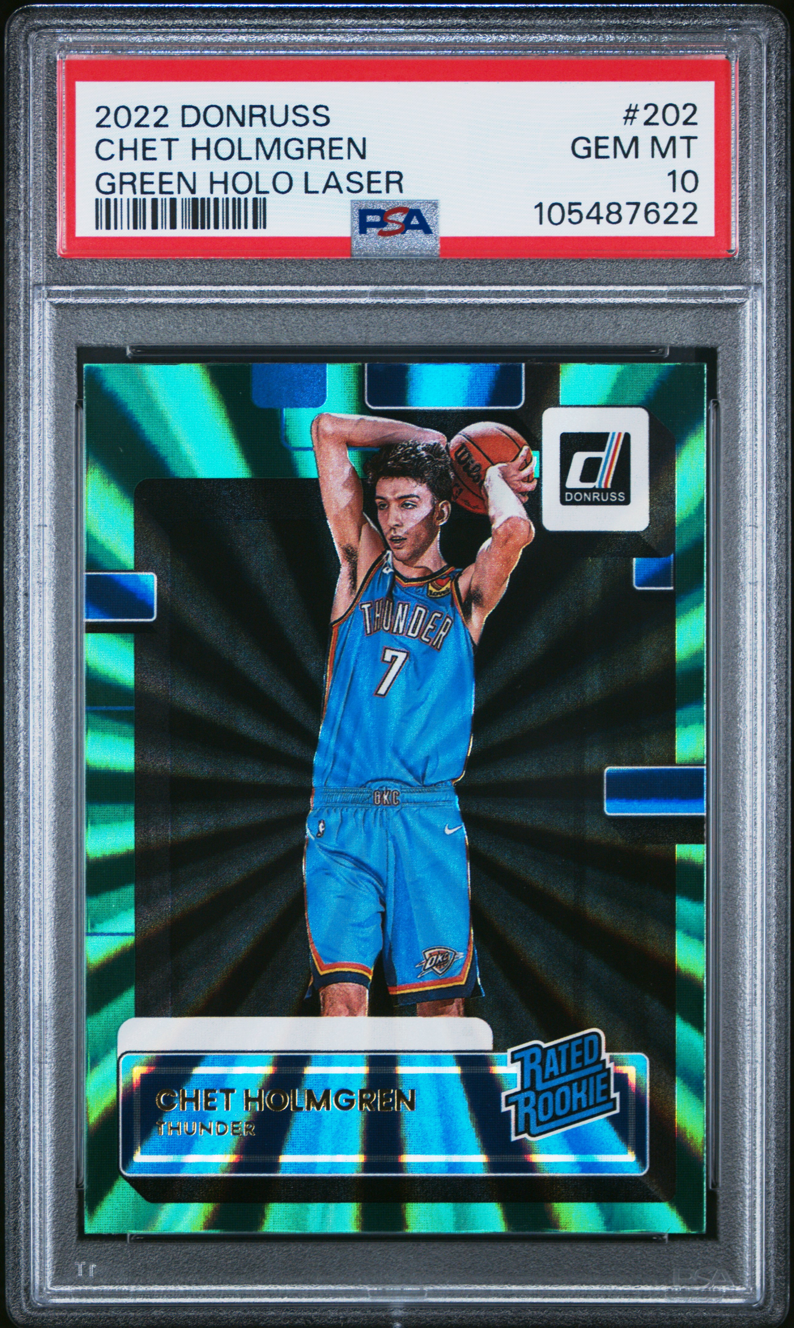 2022 Panini Donruss Chet Holmgren #202 (Green Holo Laser) Gem Mt 10 front