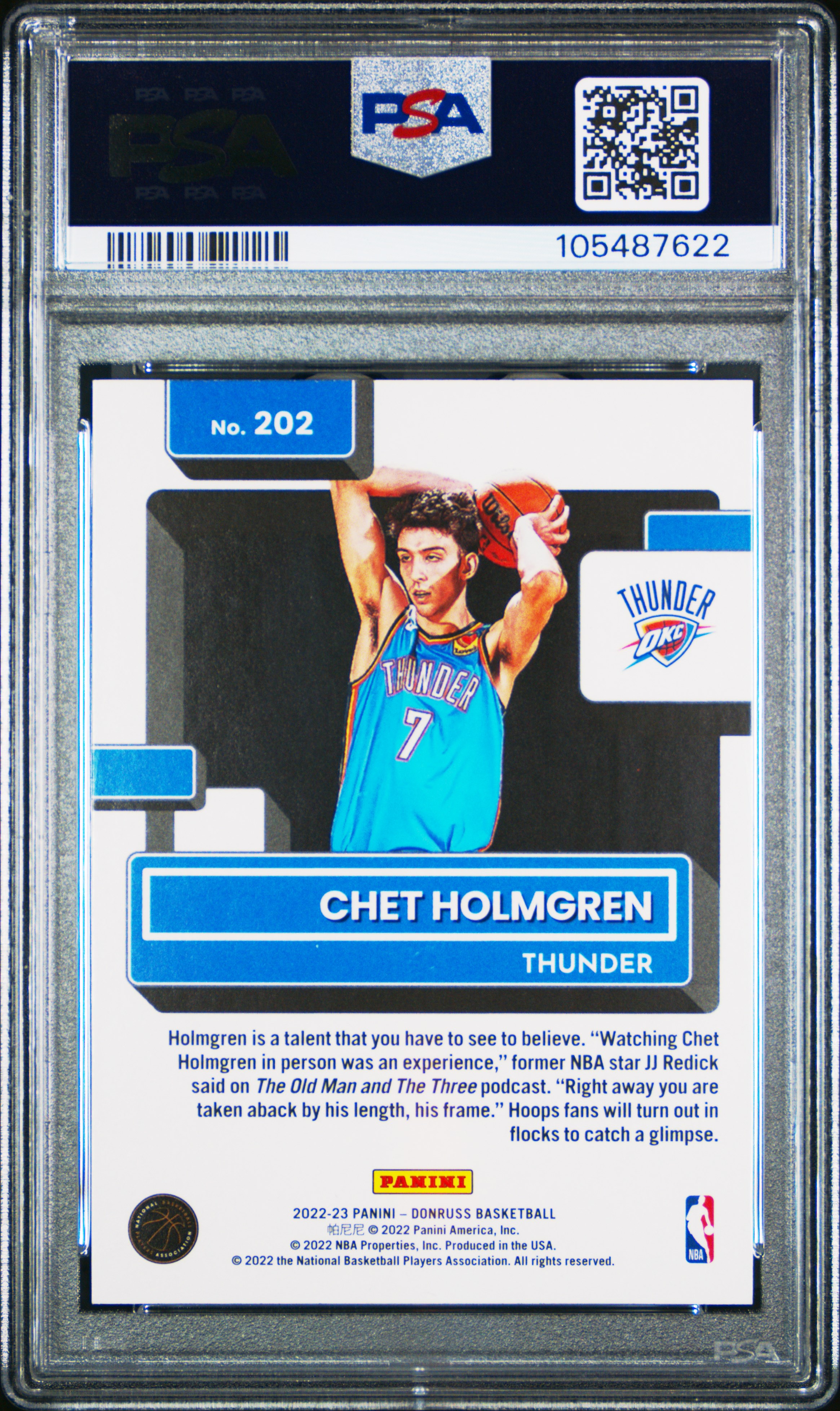 2022 Panini Donruss Chet Holmgren #202 (Green Holo Laser) Gem Mt 10 back