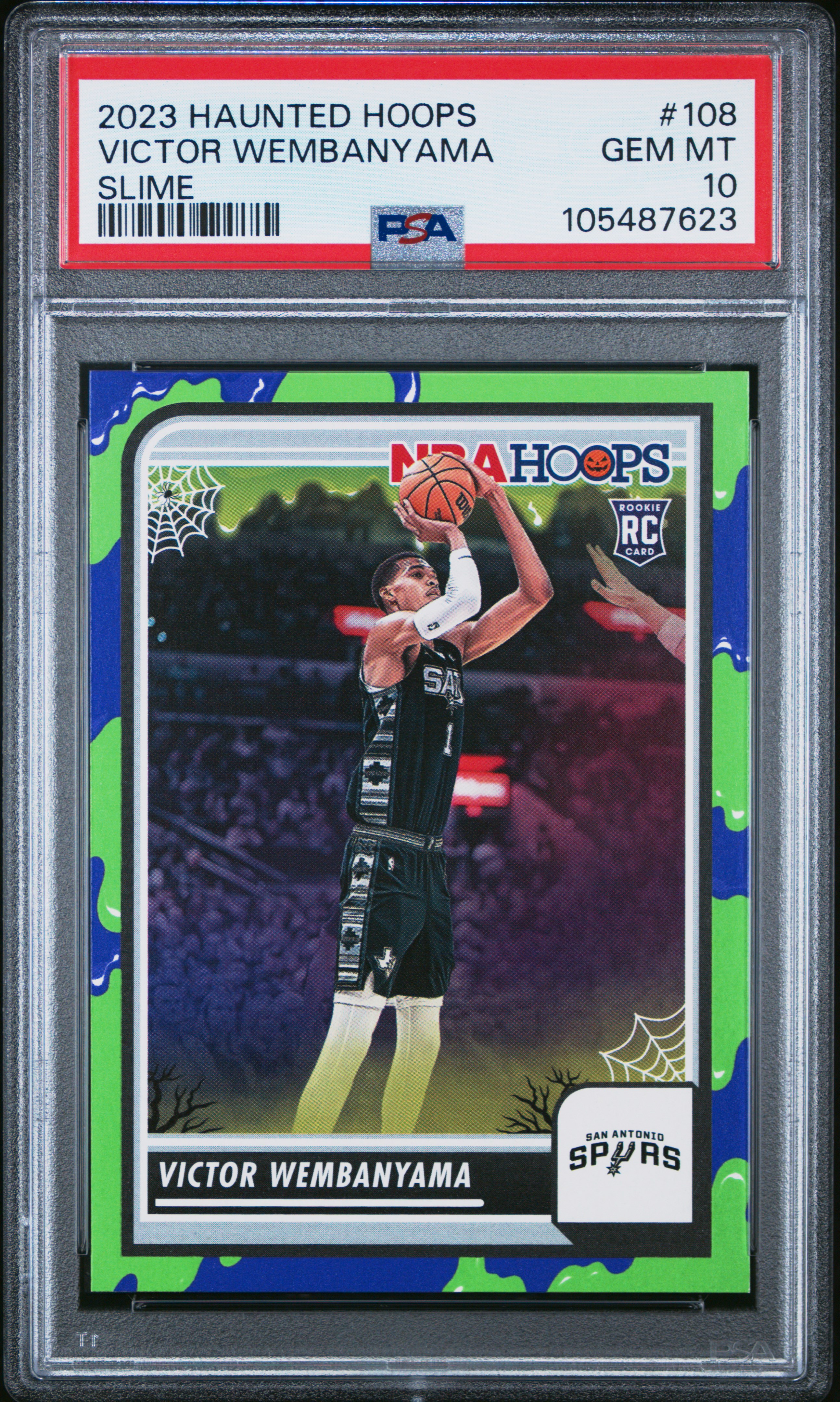 2023 Panini Haunted Hoops Victor Wembanyama #108 (Slime) Gem Mt 10 front