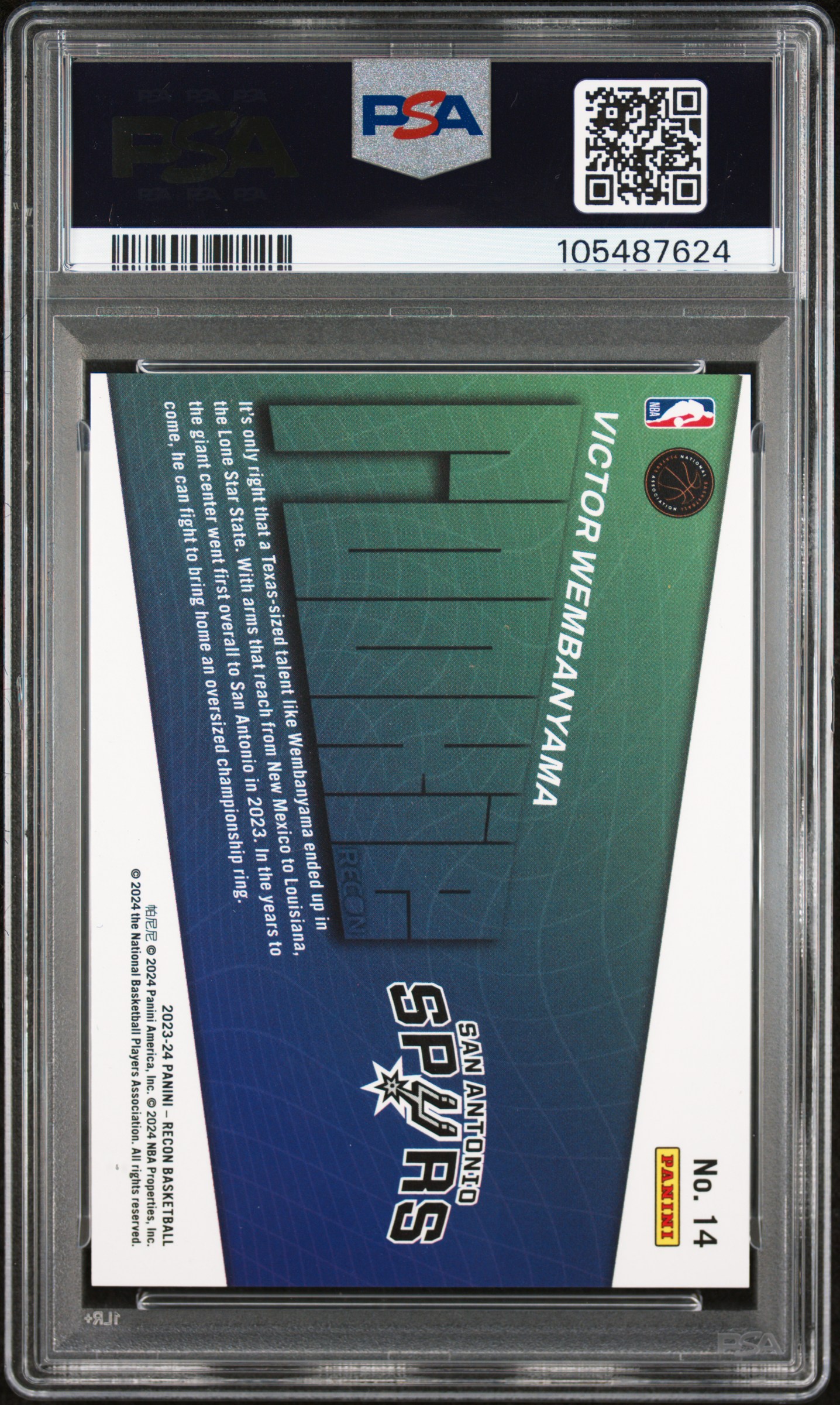 2023 Panini Recon Rookie Recon Victor Wembanyama #14 Gem Mt 10 back