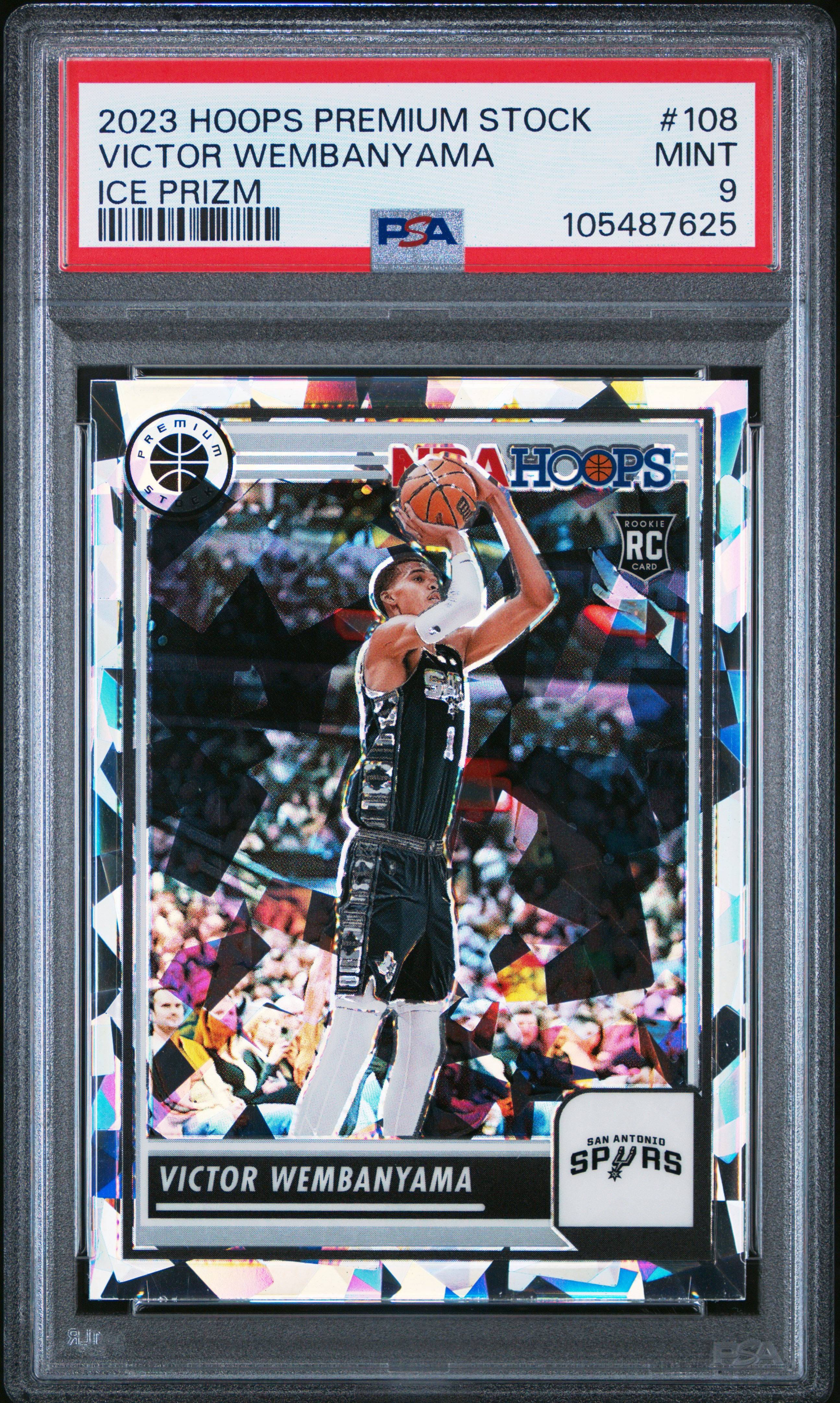 2023 Panini Hoops Premium Stock Victor Wembanyama #108 (Ice Prizm) Mint 9 front