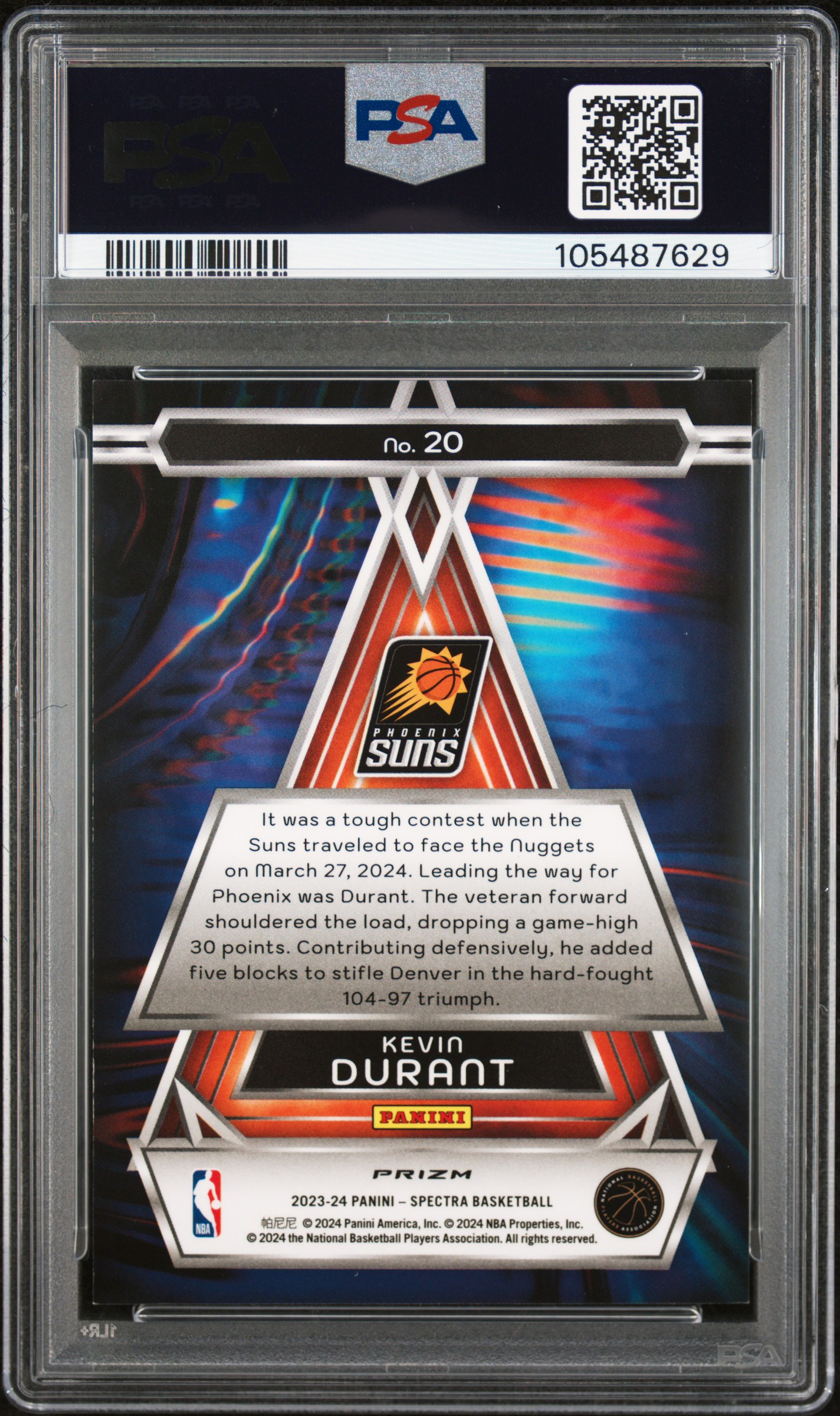 2023 Panini Spectra Full Capacity Kevin Durant #20 Mint 9 back