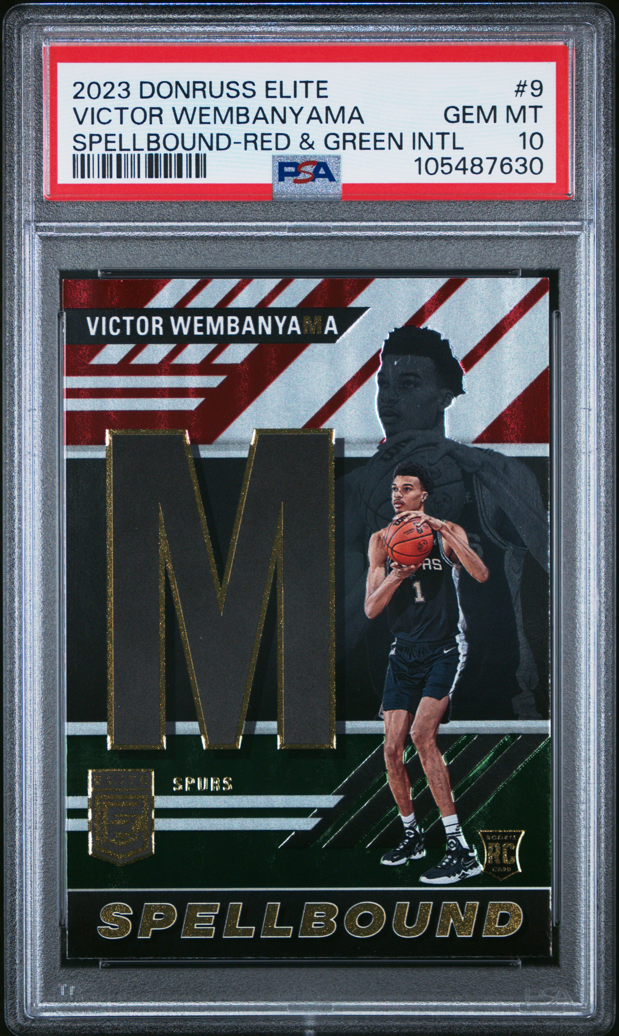 2023 Panini Donruss Elite Spellbound Victor Wembanyama #9 (Spellbound-Red & Green Intl) Gem Mt 10 front