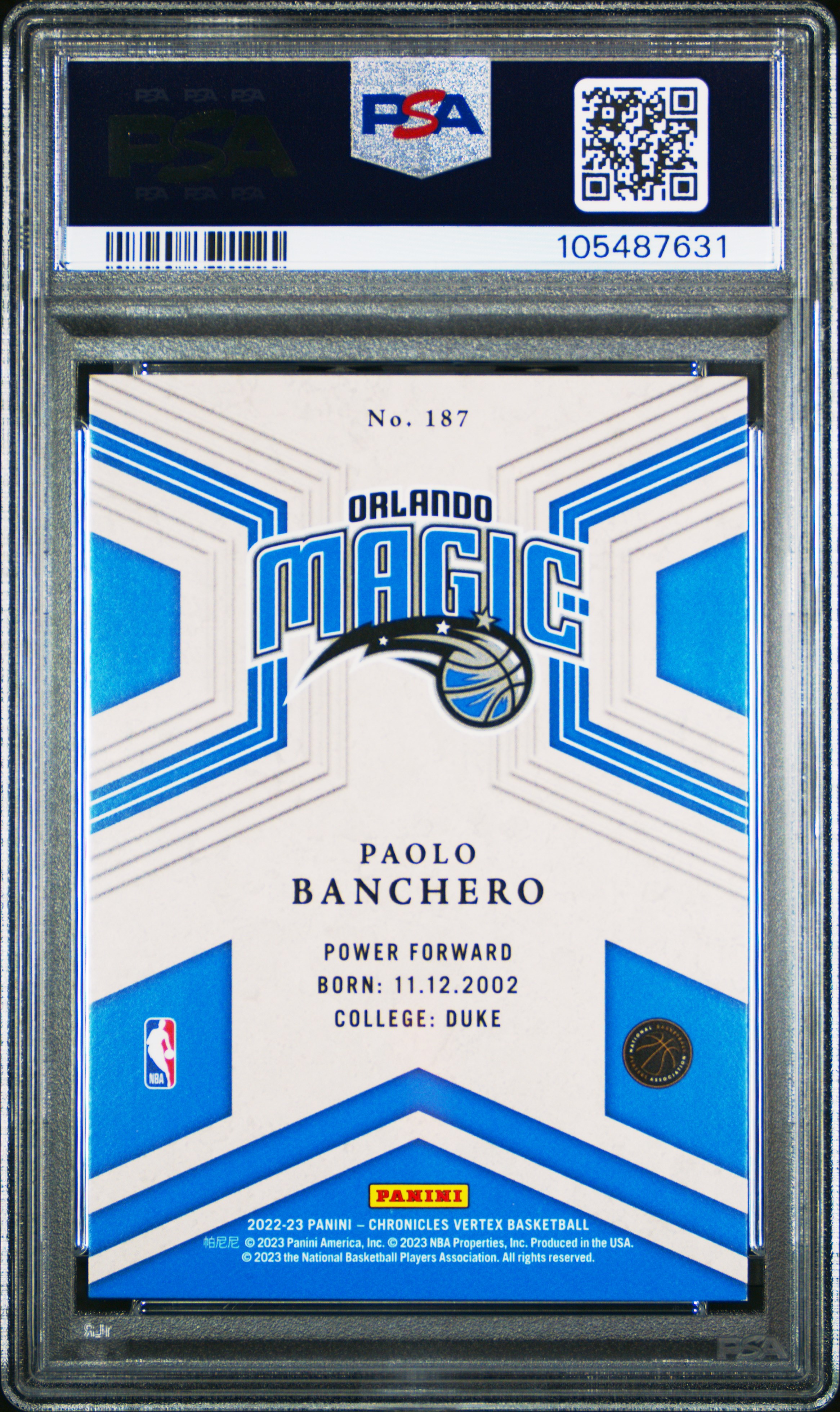 2022 Panini Chronicles Paolo Banchero #187 (Asia Red) Mint 9 back