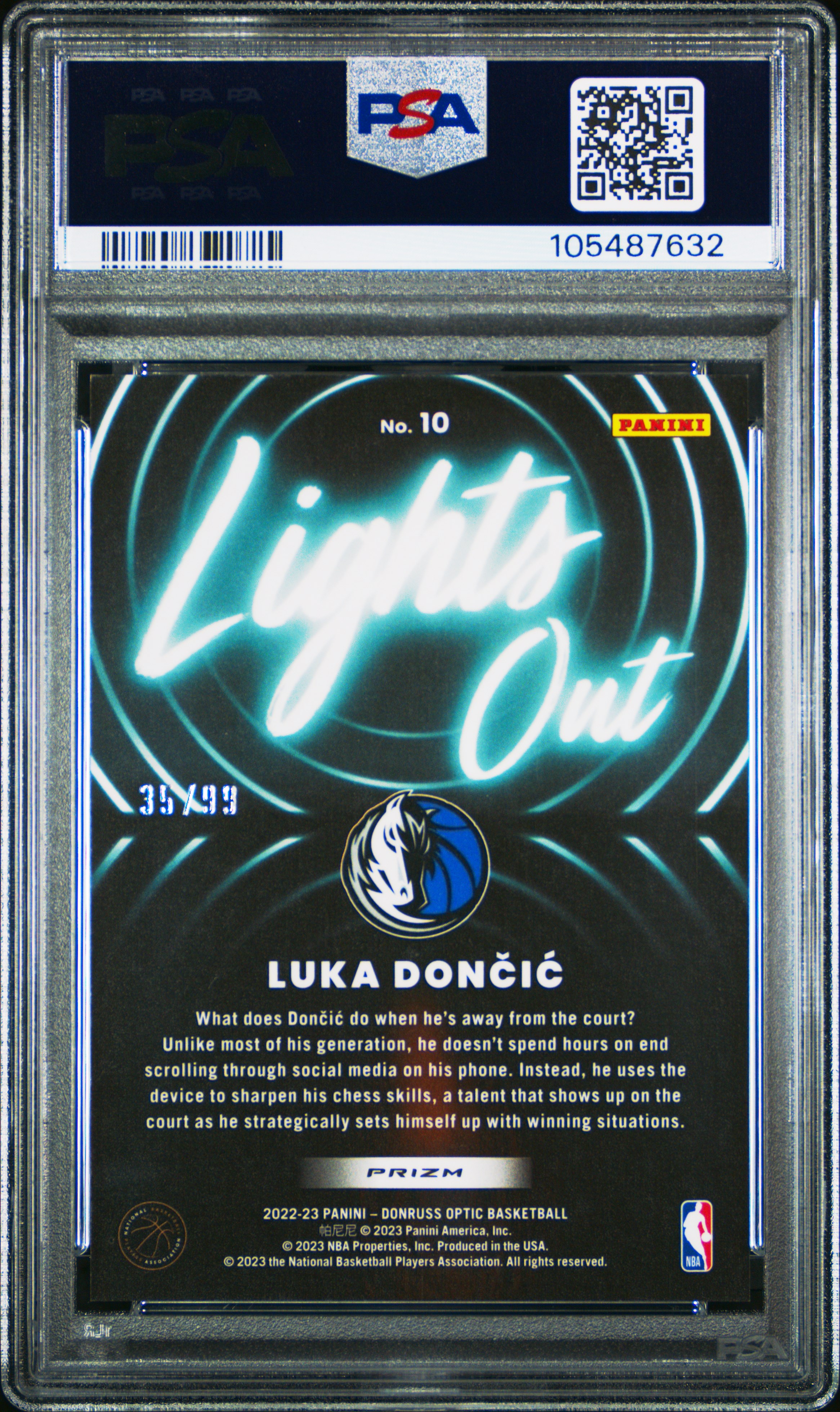 2022 Panini Donruss Optic Lights Out Luka Doncic #10 (Lights Out-Red & Gold Wave) Gem Mt 10 back