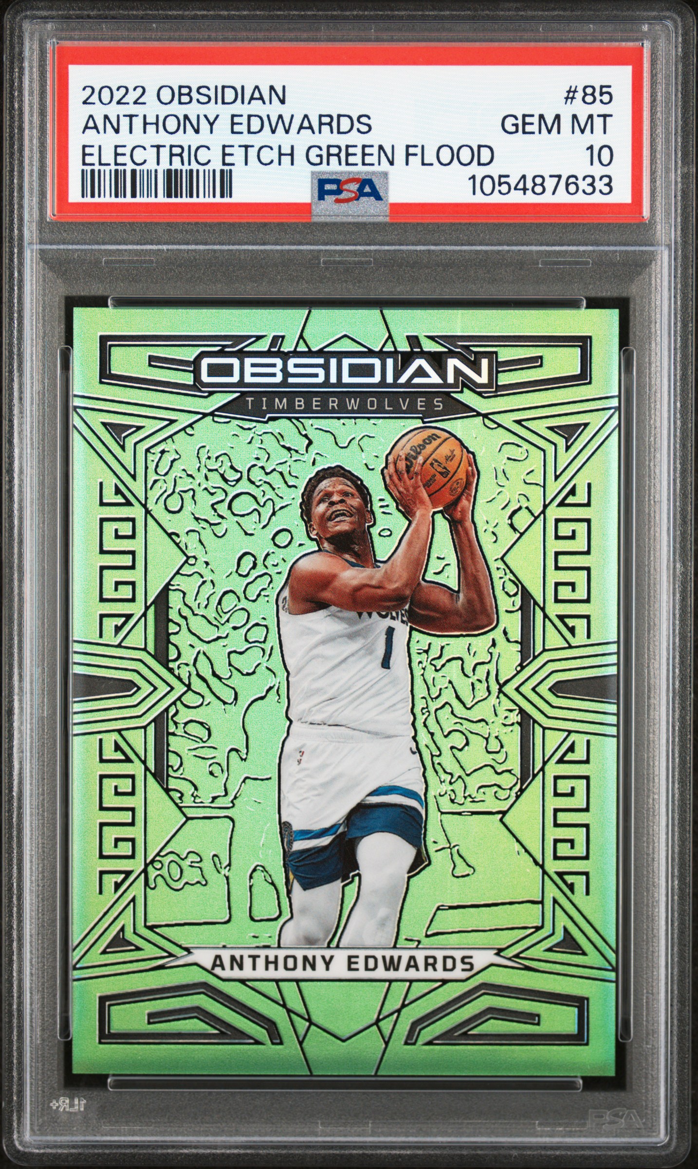 2022 Panini Obsidian Anthony Edwards #85 (Electric Etch Green Flood) Gem Mt 10 front