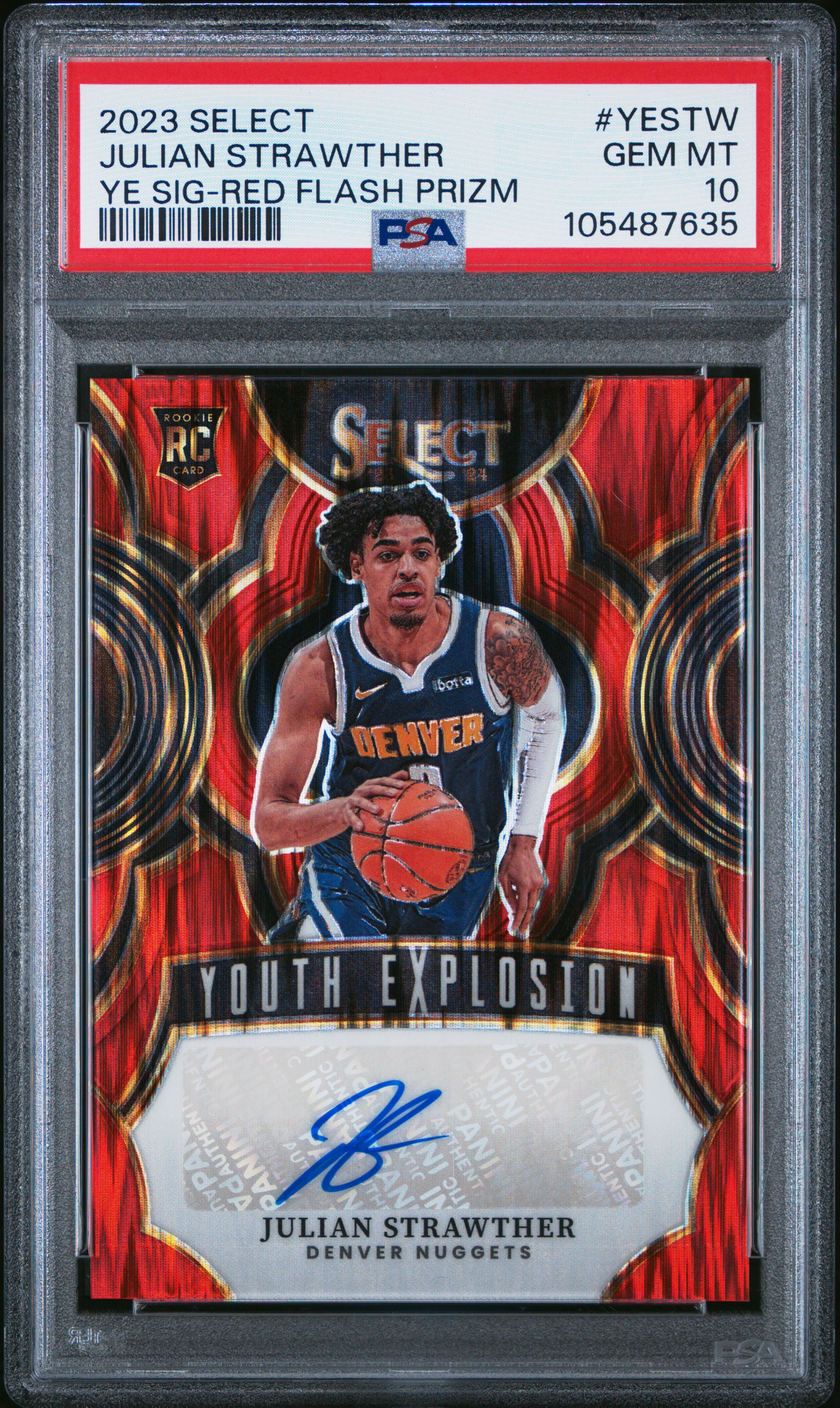 2023 Panini Select Youth Explosion Signatures Julian Strawther #Yestw (Ye Sig-Red Flash Prizm) Gem Mt 10 front
