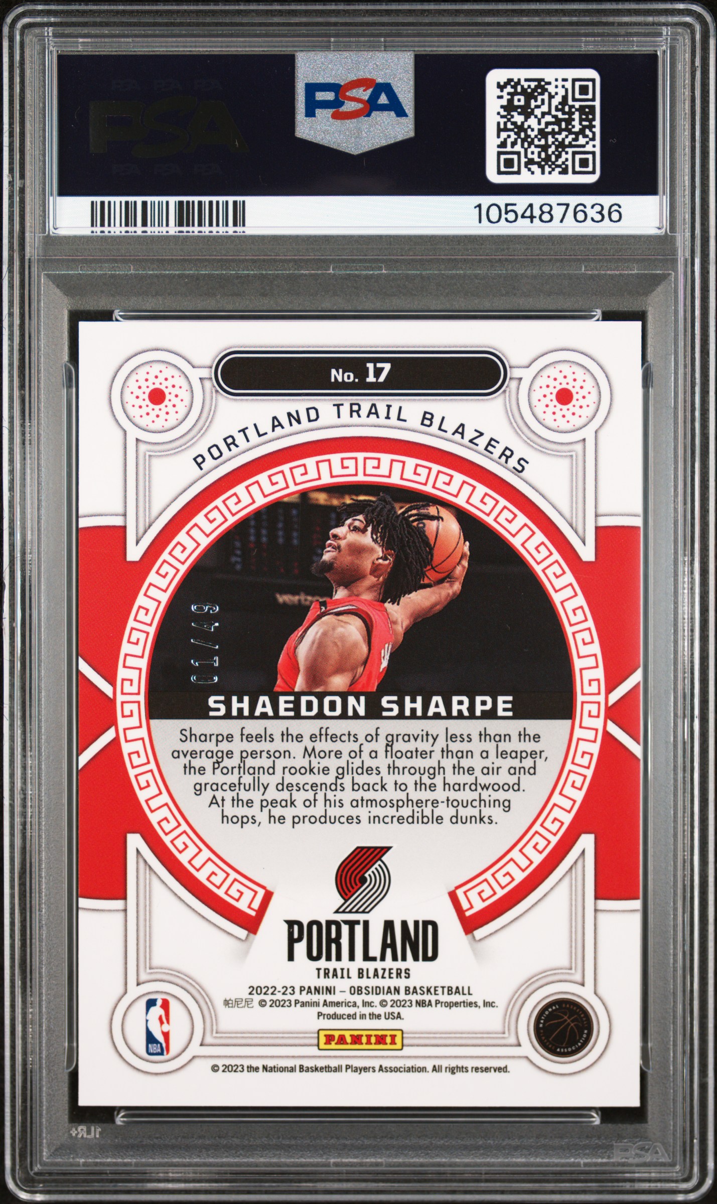 2022 Panini Obsidian Orbital Shaedon Sharpe #17 (Orbital-Ee Purple Flood) Mint 9 back