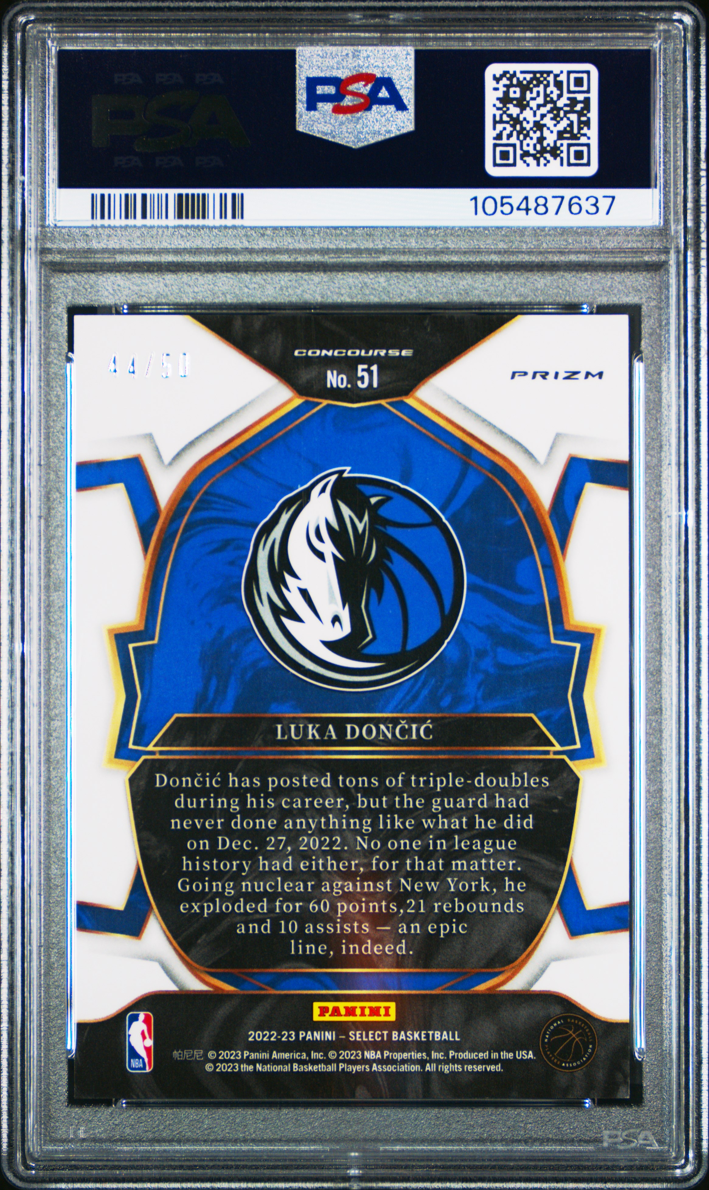 2022 Panini Select Luka Doncic #51 (Green Wave) Gem Mt 10 back