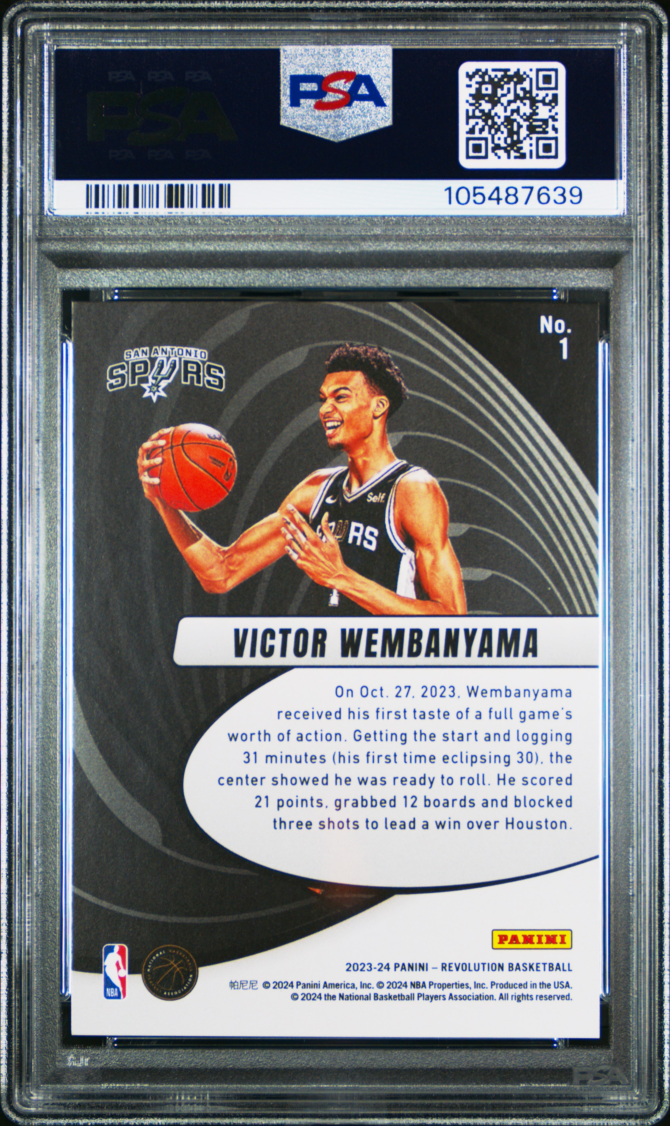 2023 Panini Revolution Vortex Victor Wembanyama #1 Gem Mt 10 back