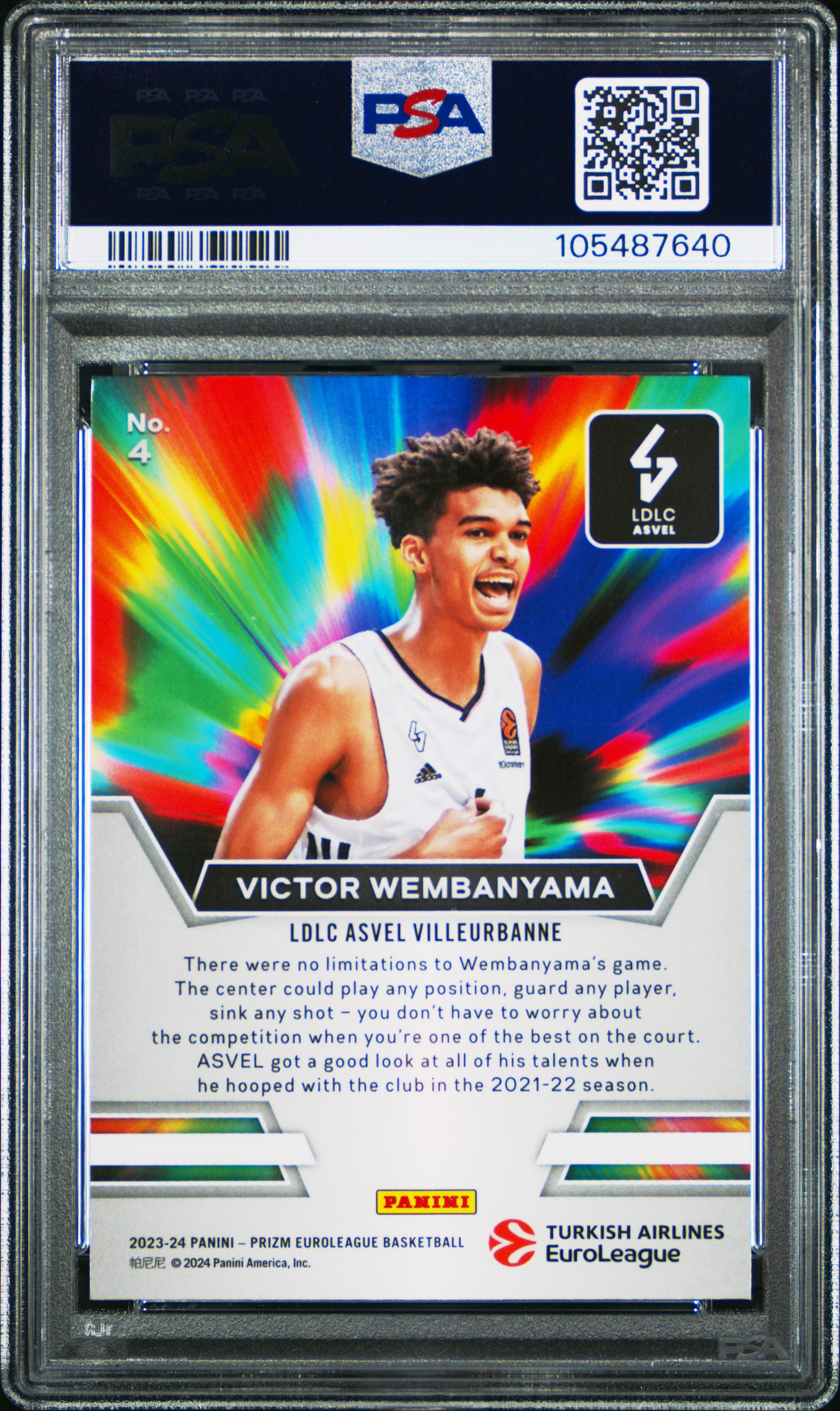 2023 Panini Prizm Turkish Airlines Euroleague Get Hyped Victor Wembanyama #4 Gem Mt 10 back