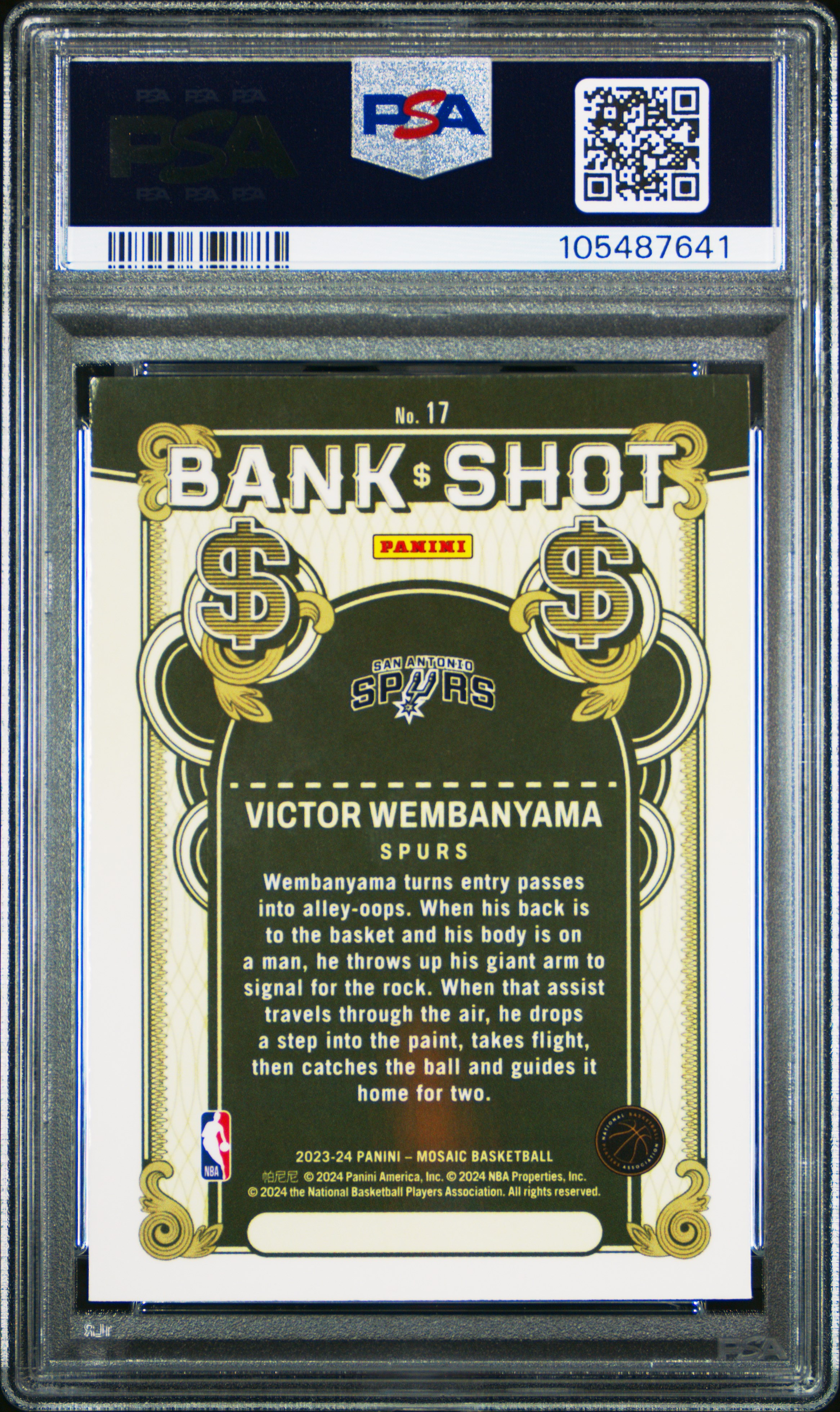 2023 Panini Mosaic Bank Shot Victor Wembanyama #17 Mint 9 back