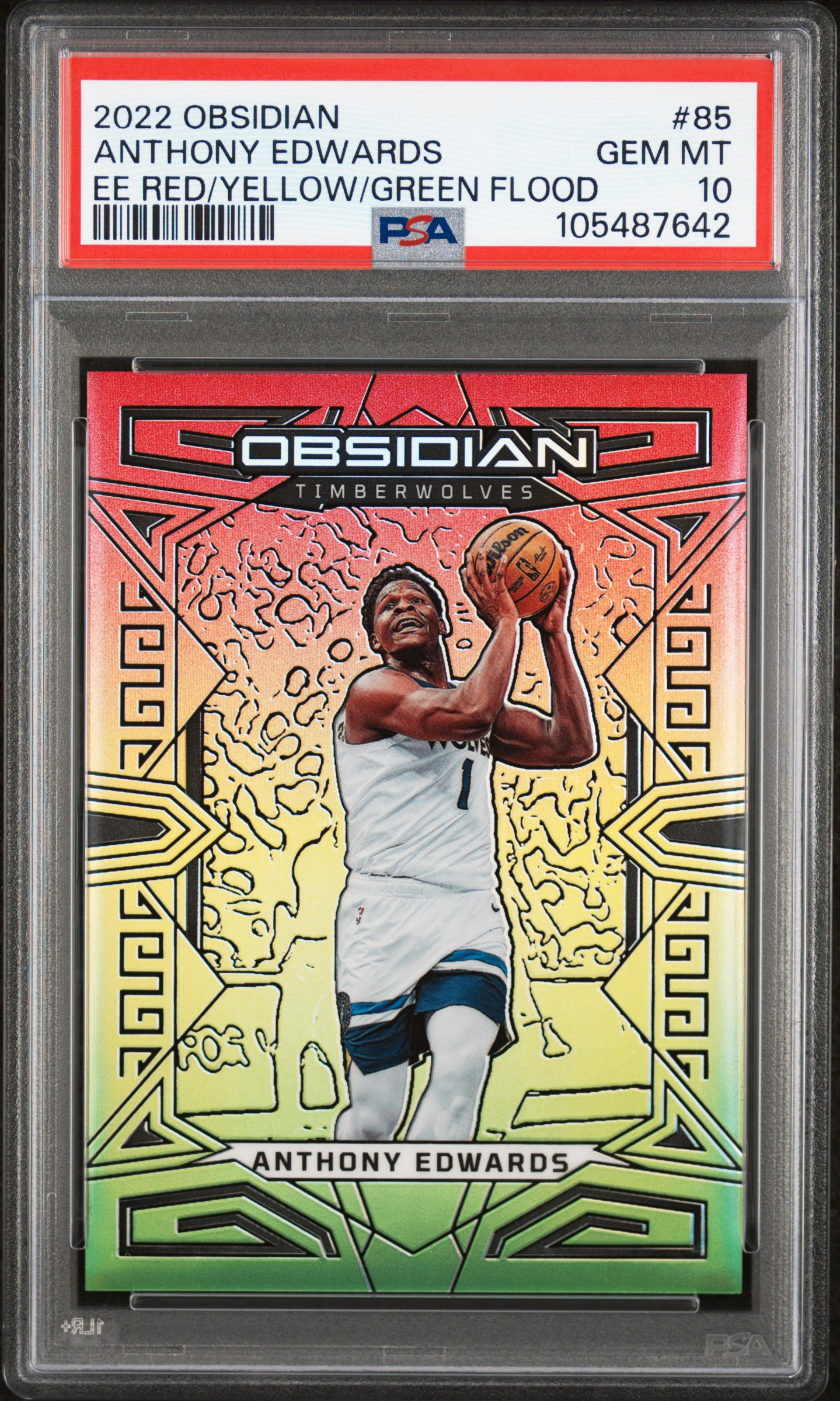 2022 Panini Obsidian Anthony Edwards #85 (Ee Red/Yellow/Green Flood) Gem Mt 10 front