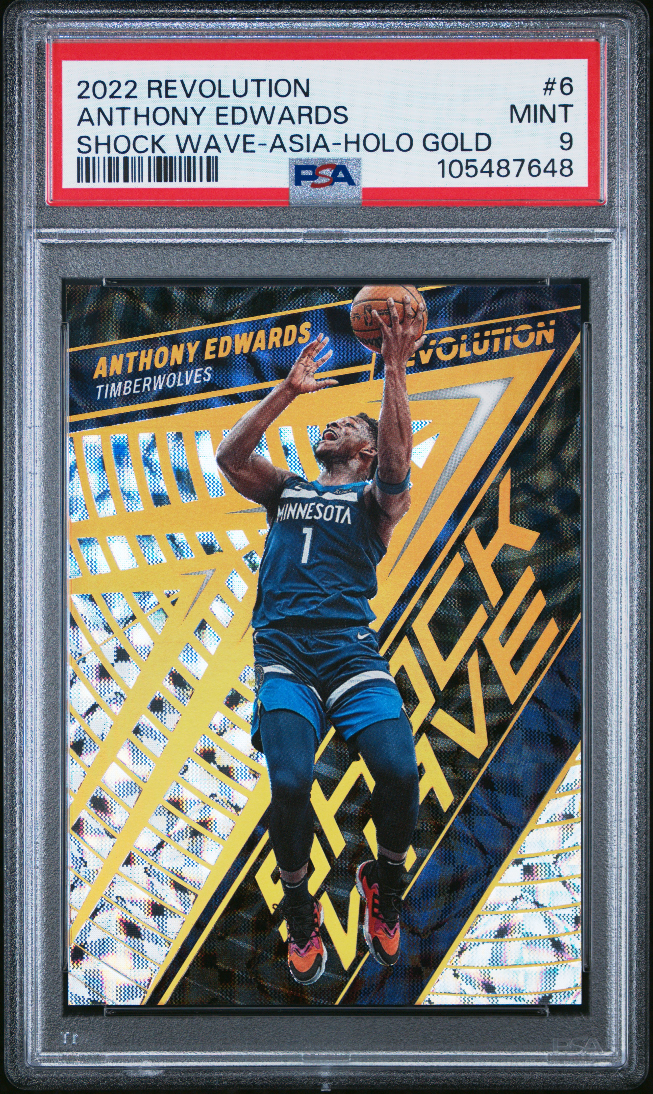 2022 Panini Revolution Shock Wave Anthony Edwards #6 (Shock Wave-Asia-Holo Gold) Mint 9 front