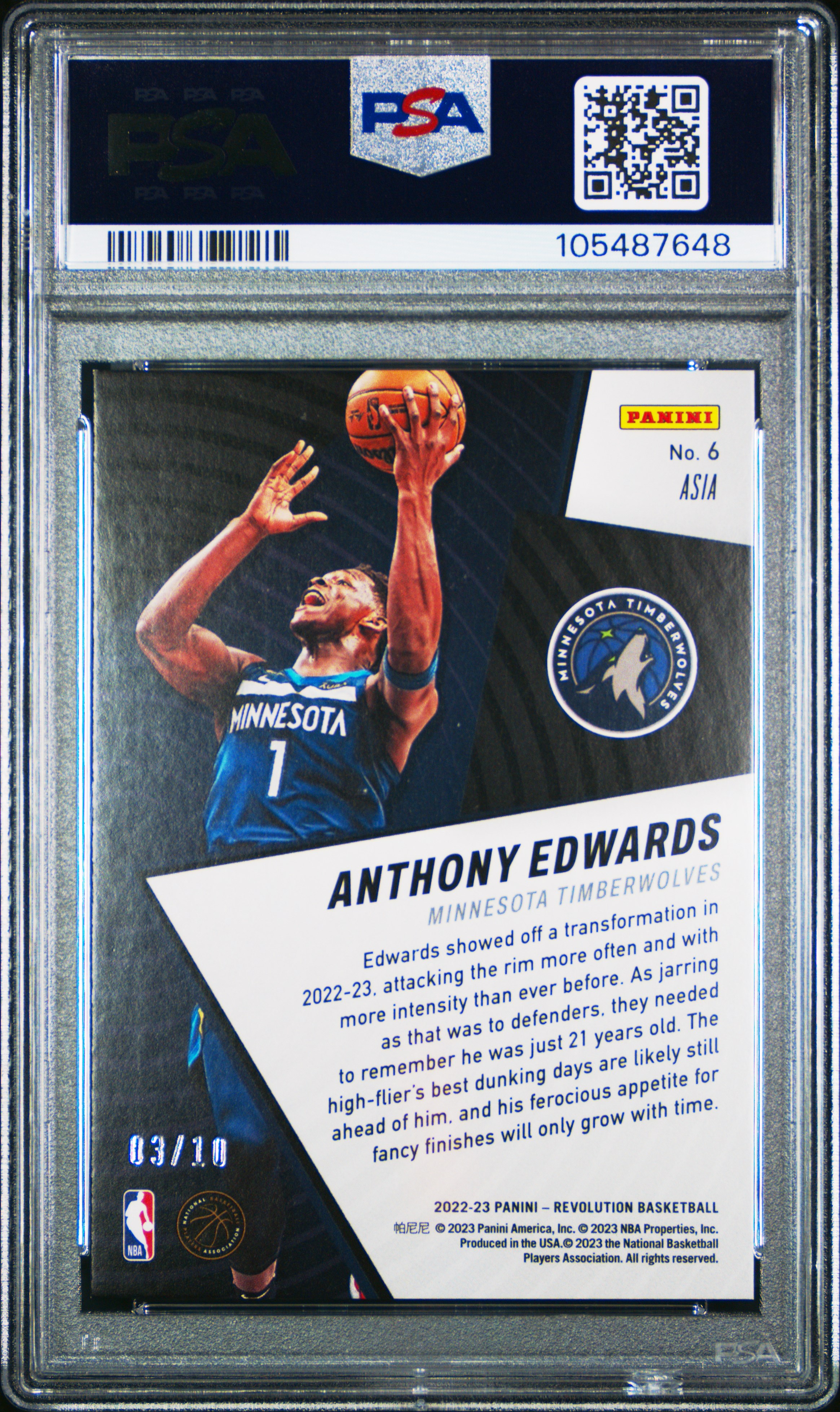 2022 Panini Revolution Shock Wave Anthony Edwards #6 (Shock Wave-Asia-Holo Gold) Mint 9 back