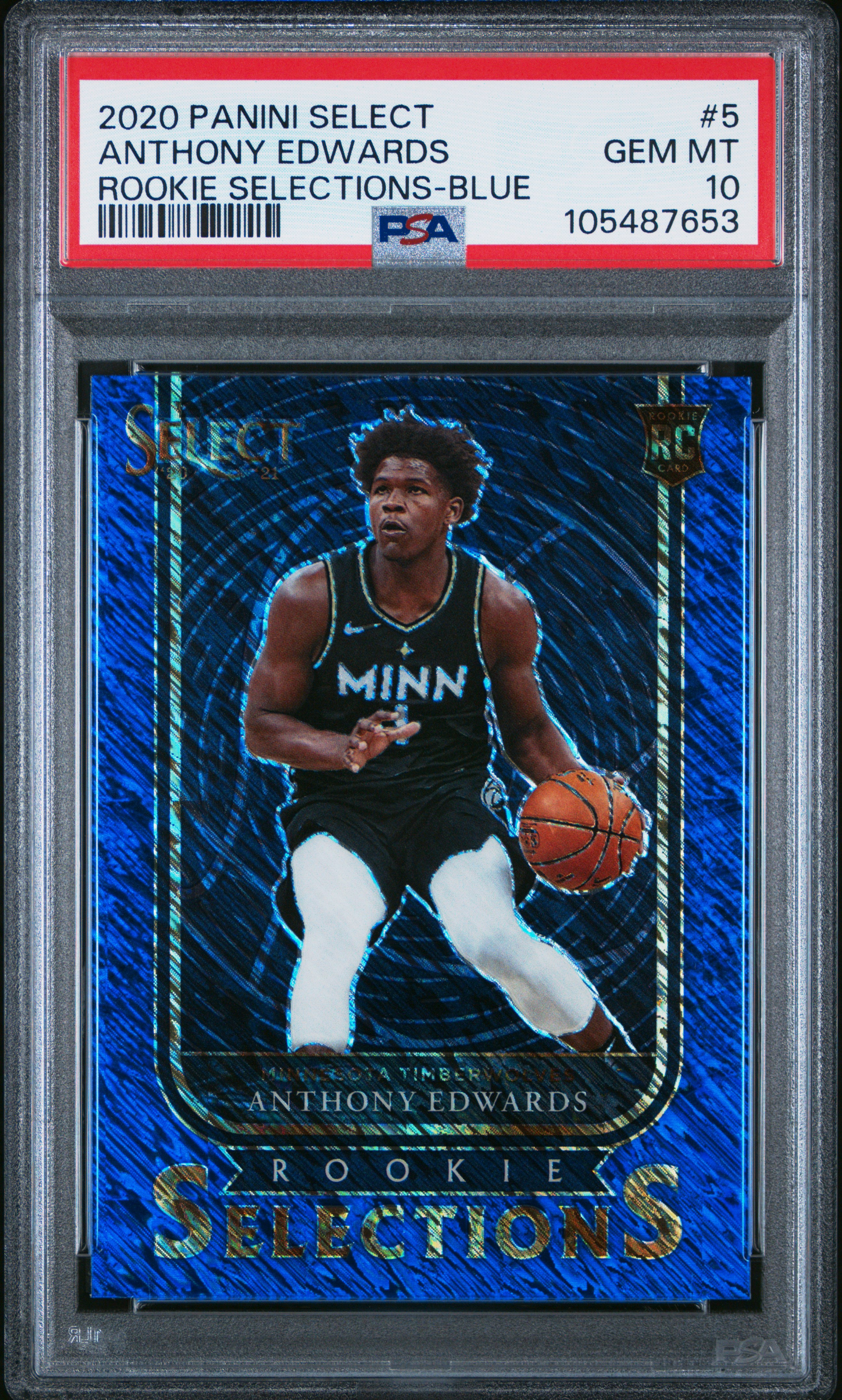 2020 Panini Select Rookie Selections Anthony Edwards #5 (Rookie Selections-Blue) Gem Mt 10 front