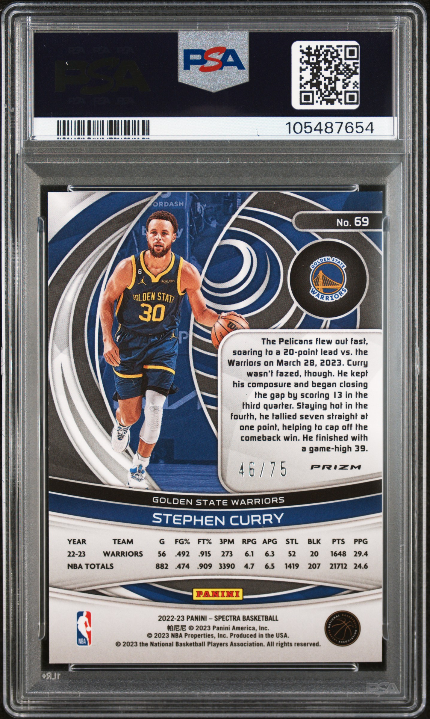 2022 Panini Spectra Stephen Curry #69 (Asia Red & Yellow) Mint 9 back