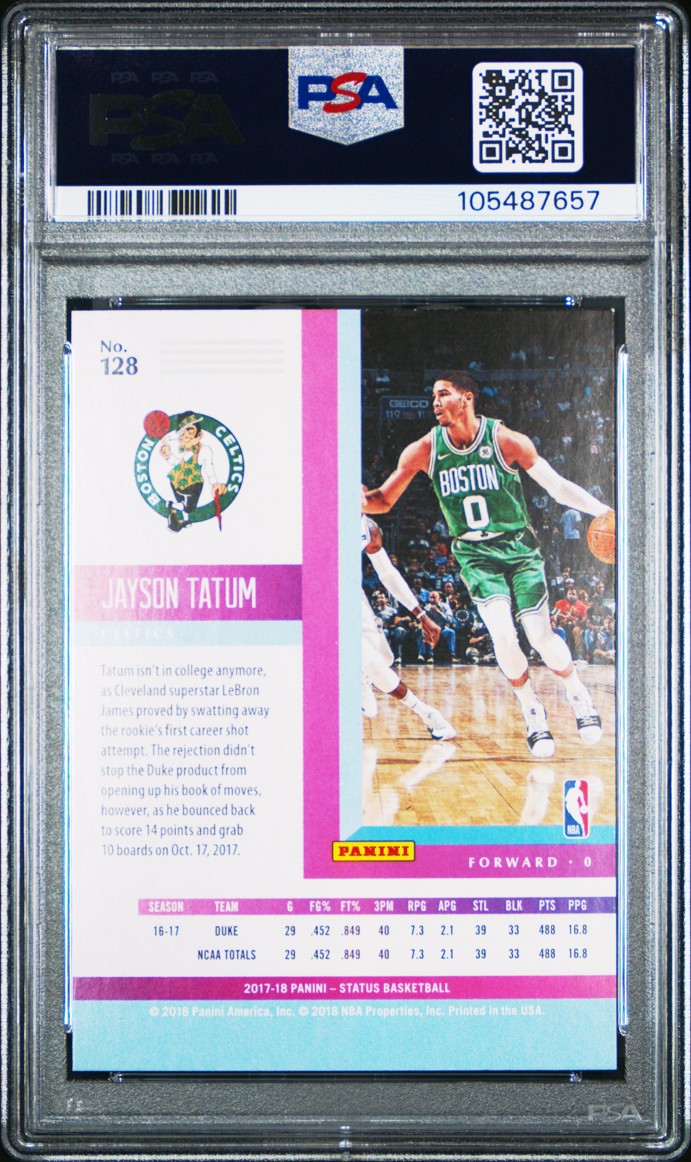 2017 Panini Status Jayson Tatum #128 Mint 9 back