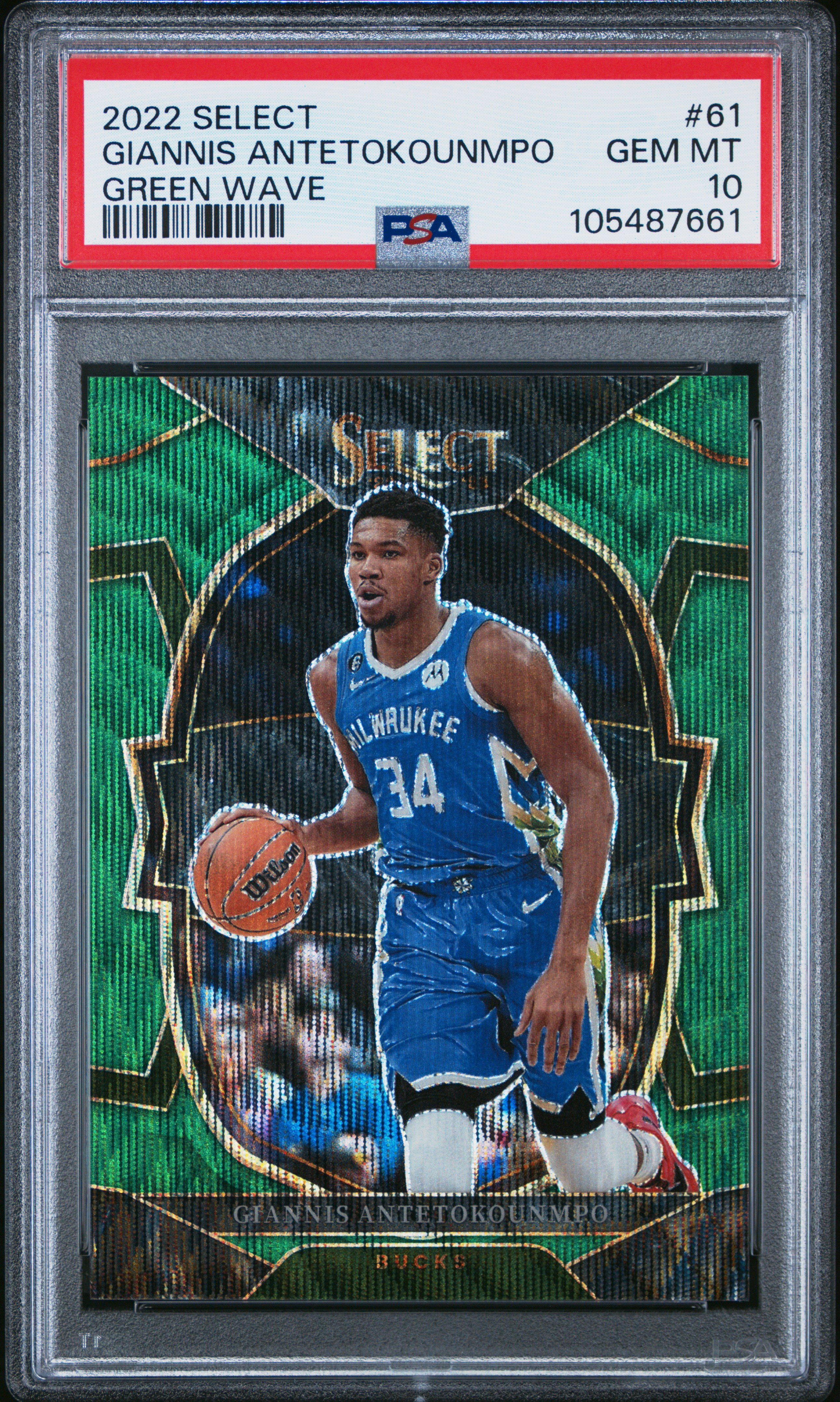 2022 Panini Select Giannis Antetokounmpo #61 (Green Wave) Gem Mt 10 front