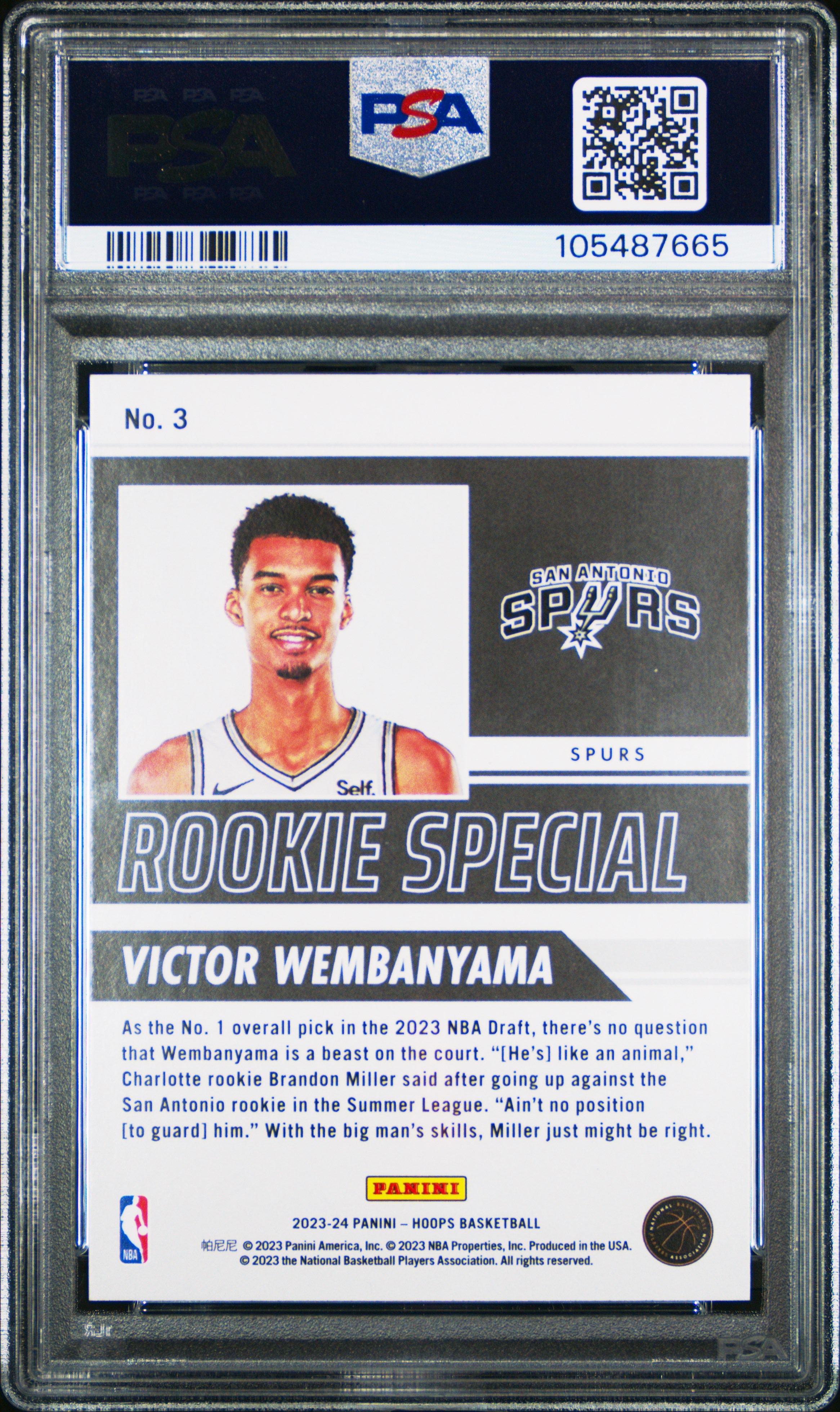 2023 Panini Nba Hoops Rookie Special Victor Wembanyama #3 Gem Mt 10 back